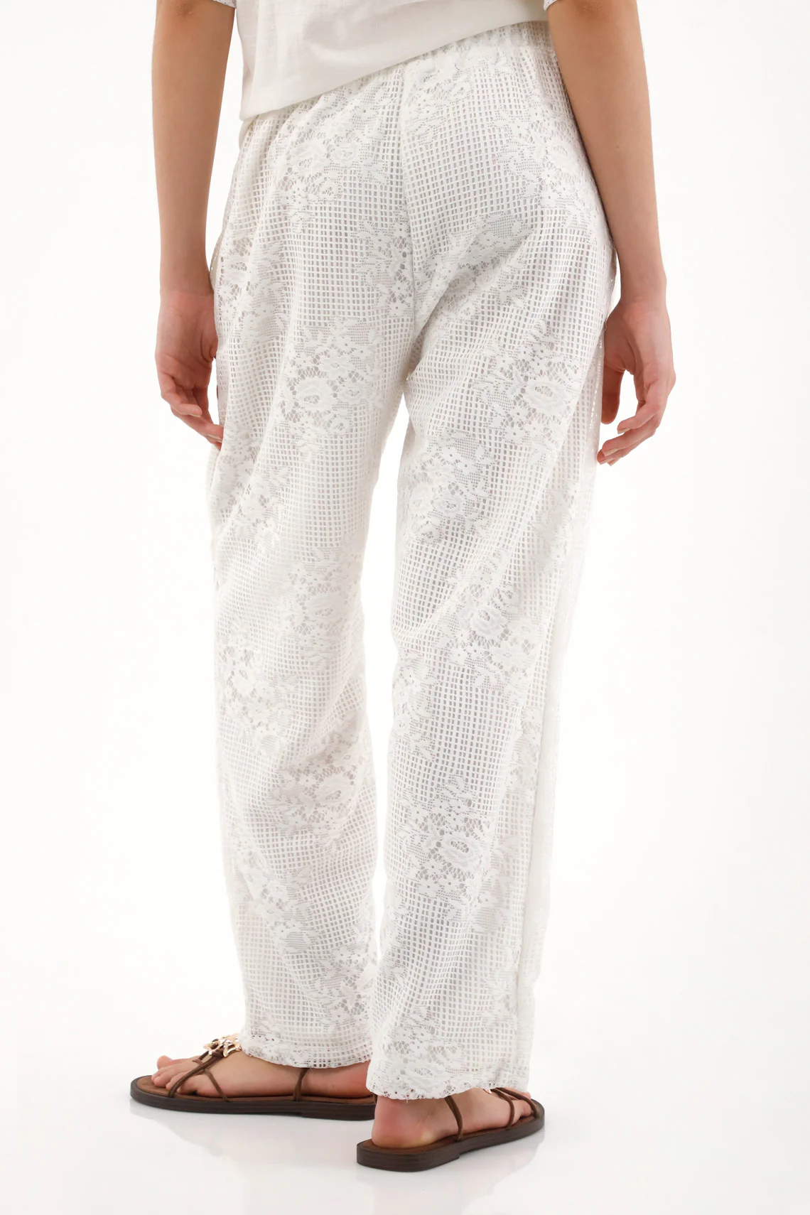 Women's Cream Embroidered Straight Pants - Image 4