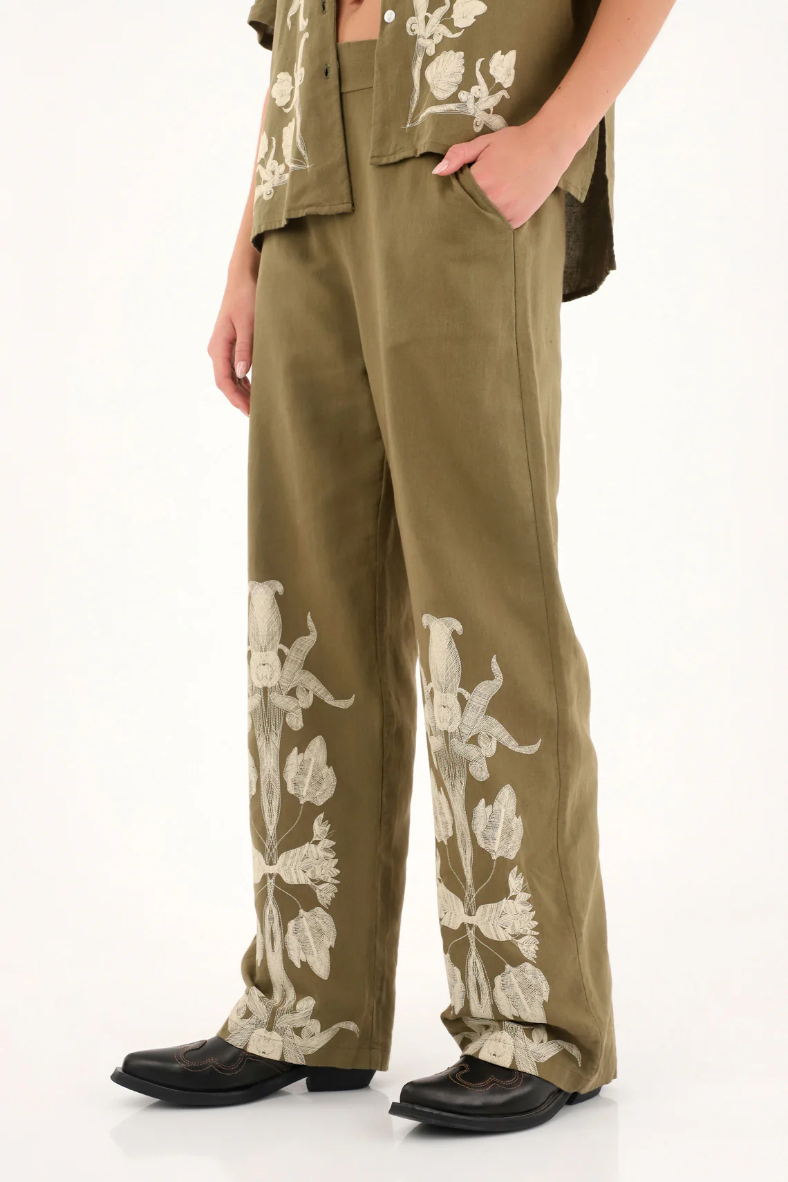 Women's Green Printed Straight Leg Pants - Image 2