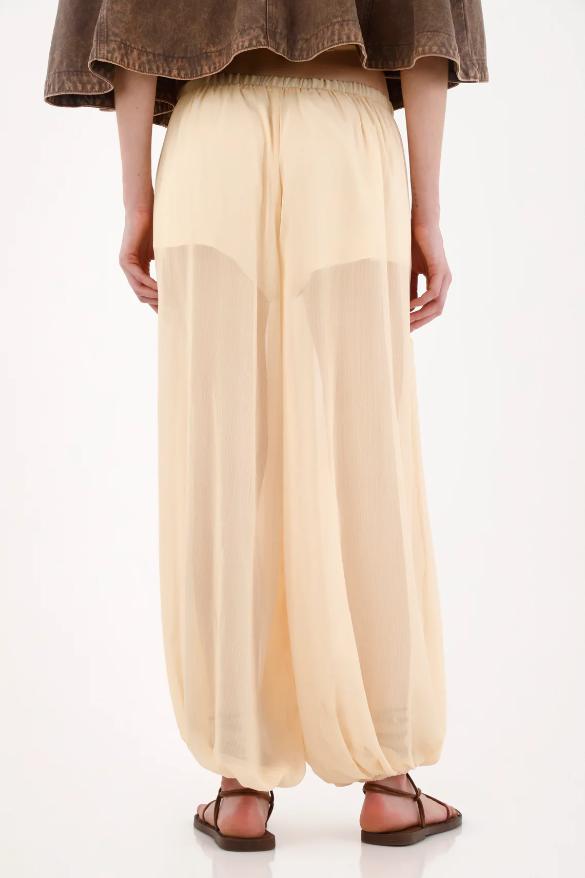 Women's Wide-Leg Pants with Inner Shorts in Cream - Image 4