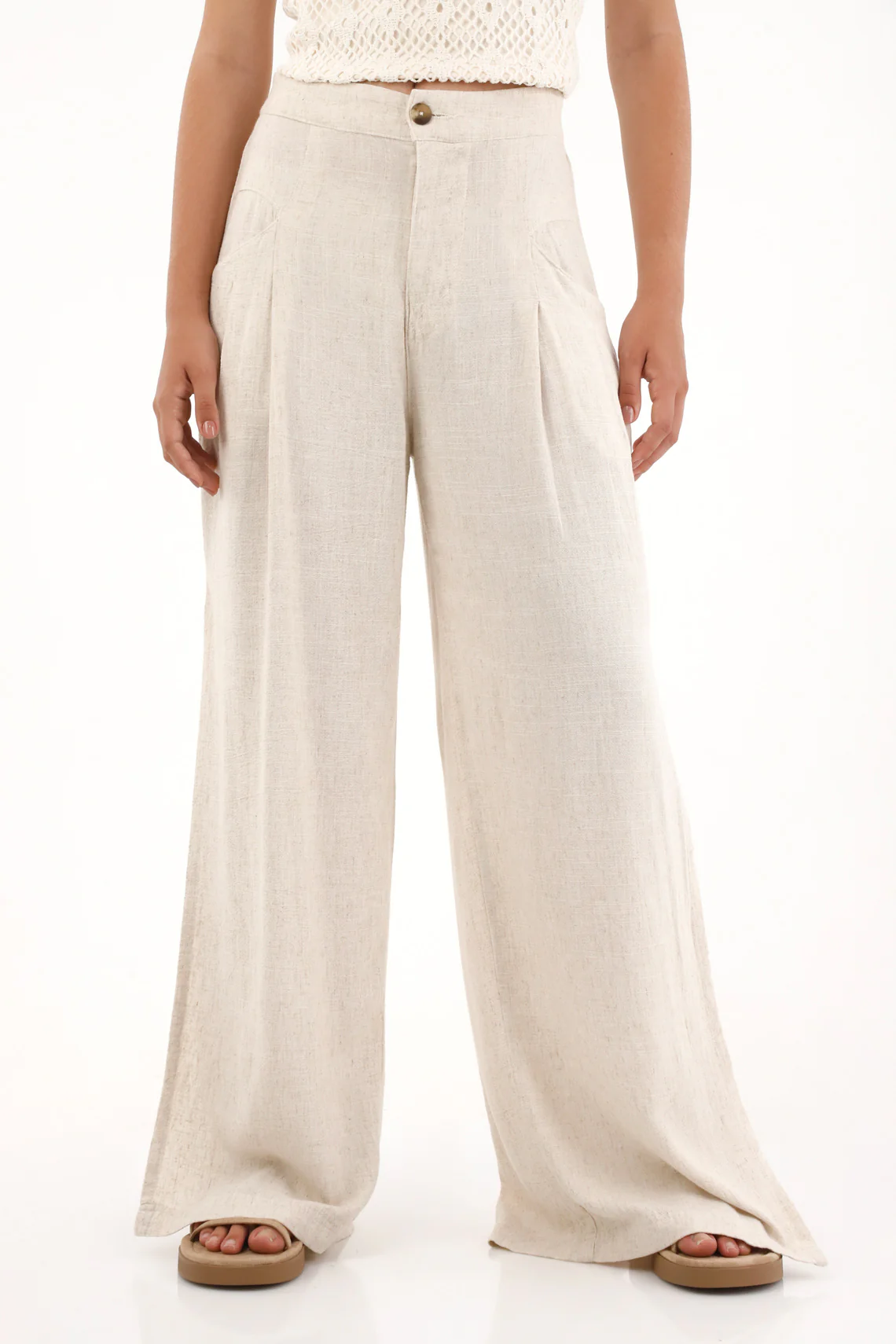 Women's Cream Textured Pants - Image 2
