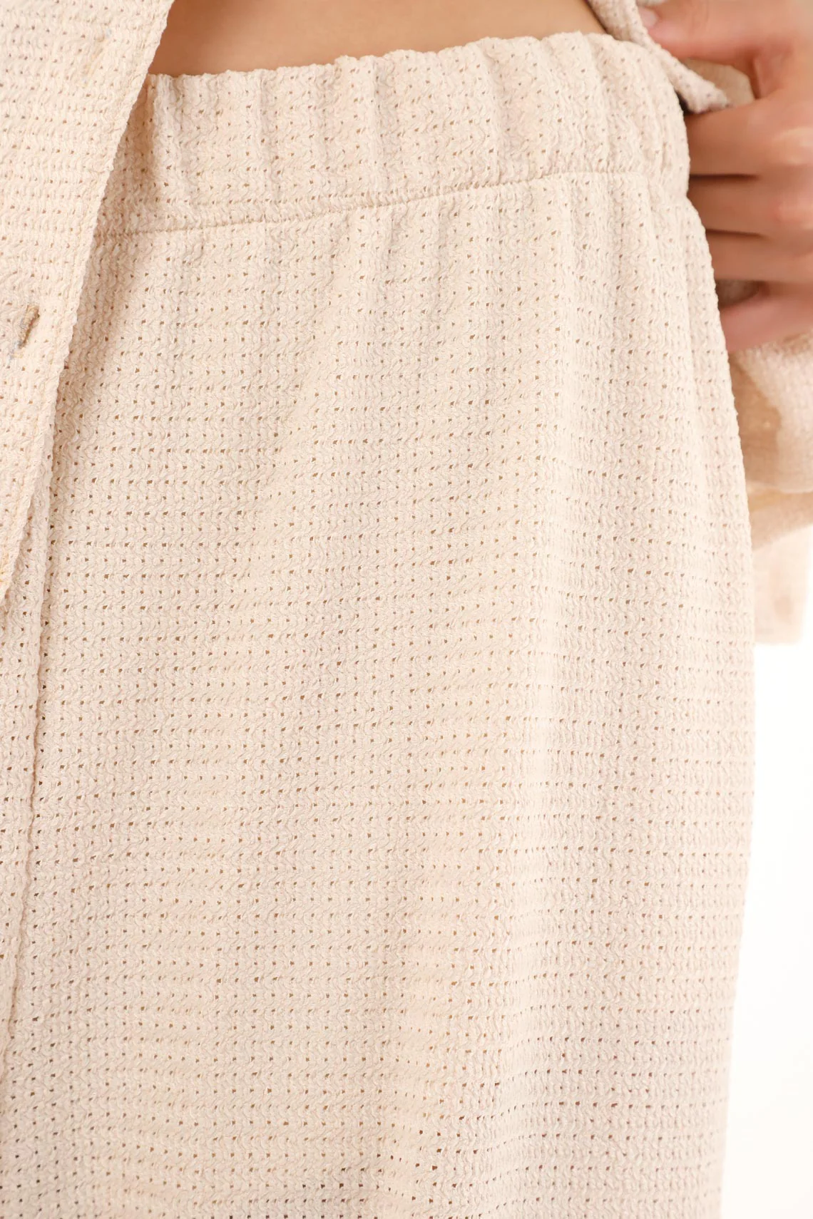 Women's Cream Straight Leg Pants in Knit Fabric - Image 3