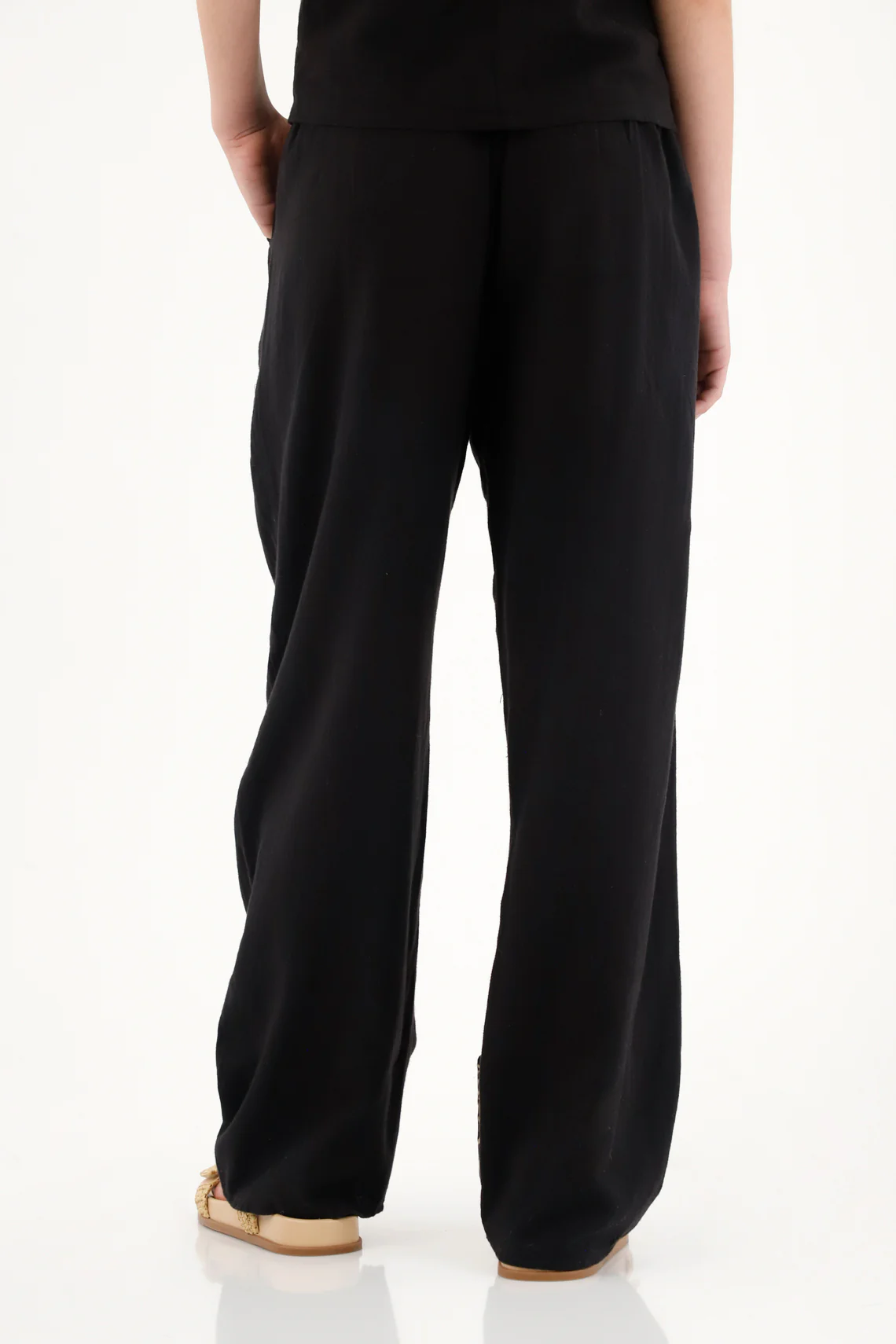 Women's Black Straight Pants with Elastic Waistband - Image 4