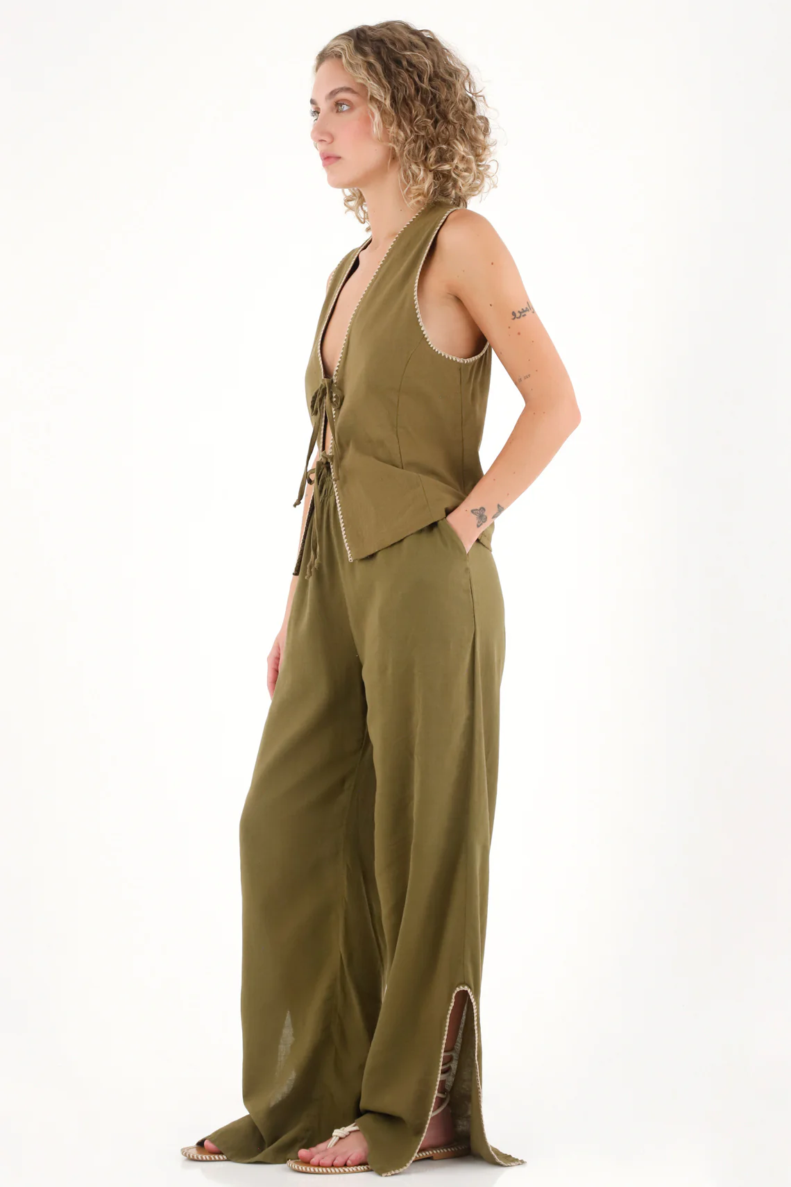 Women's Green Elastic Waist Pants - Image 2