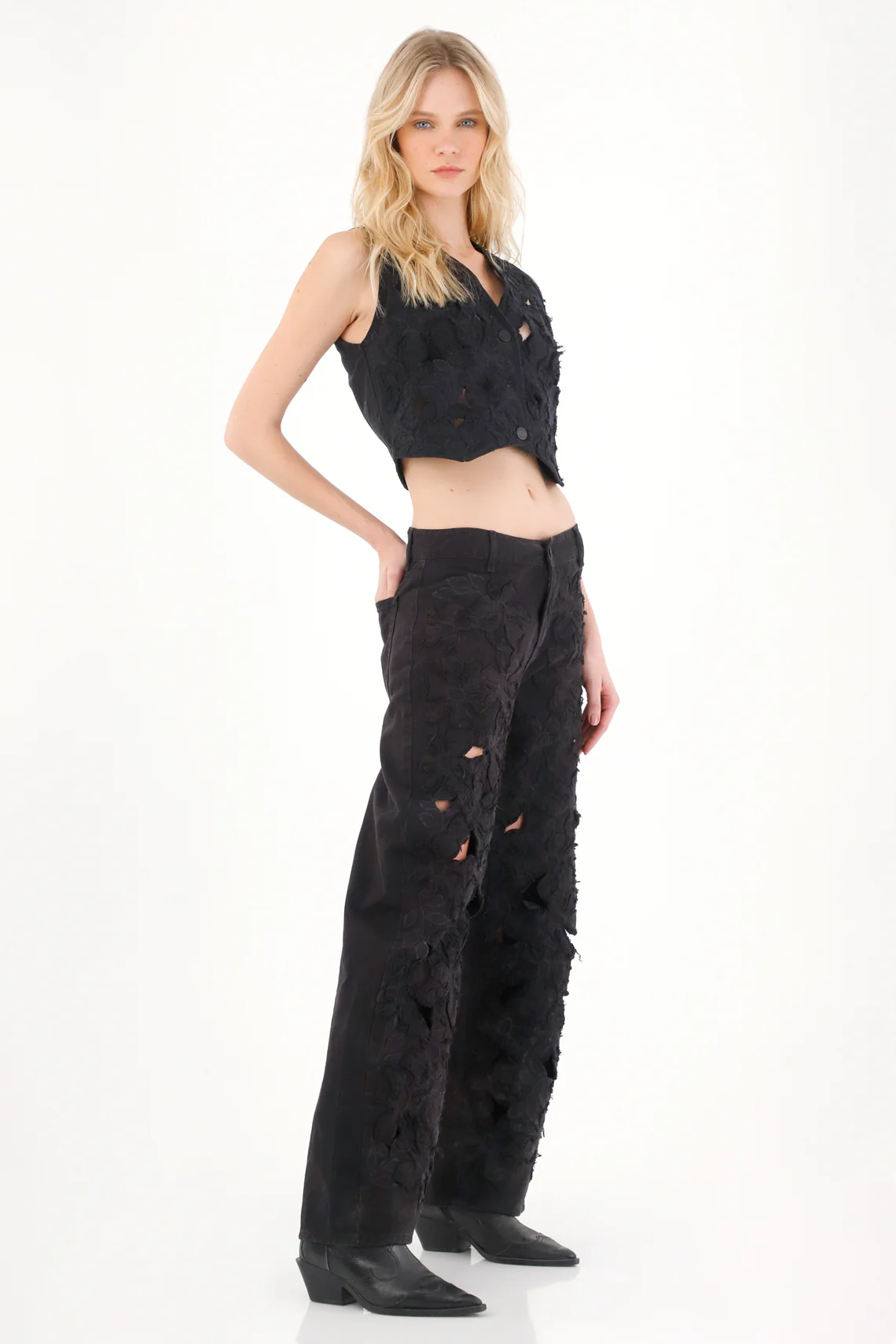 Women's High-Waisted Black Trousers - Image 2