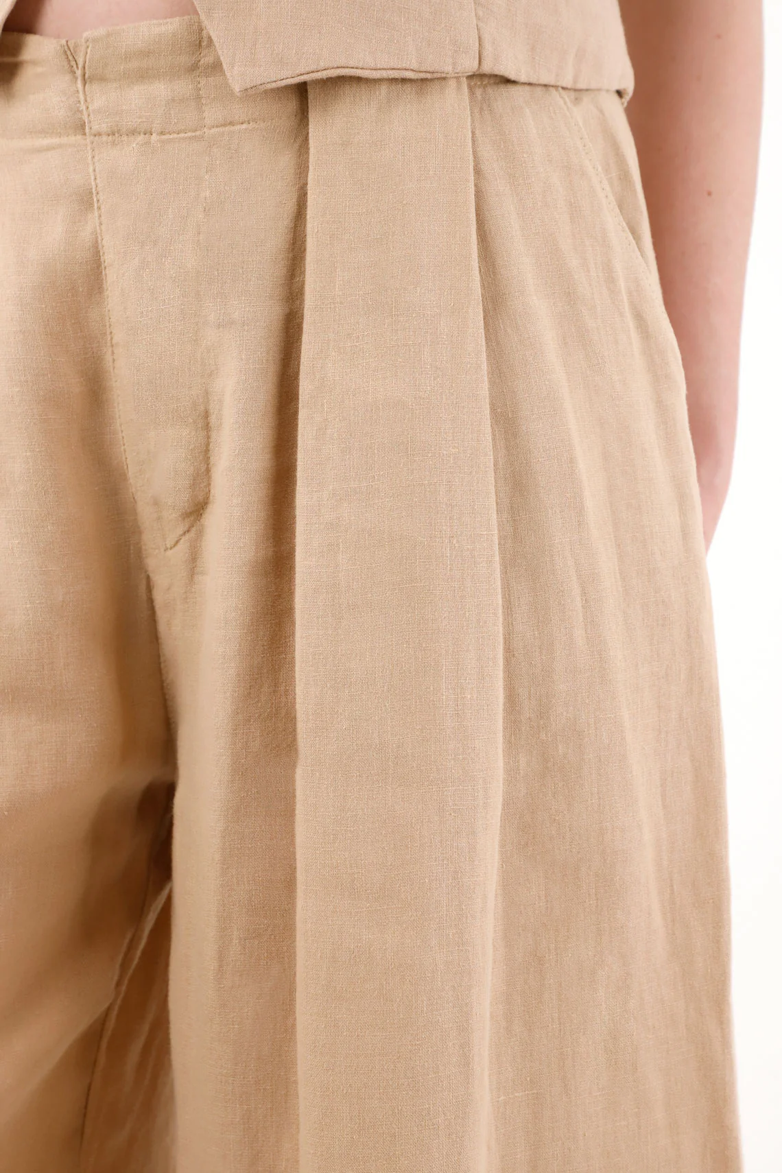 Women's Wide Leg Linen Trousers in Natural Color - Image 3