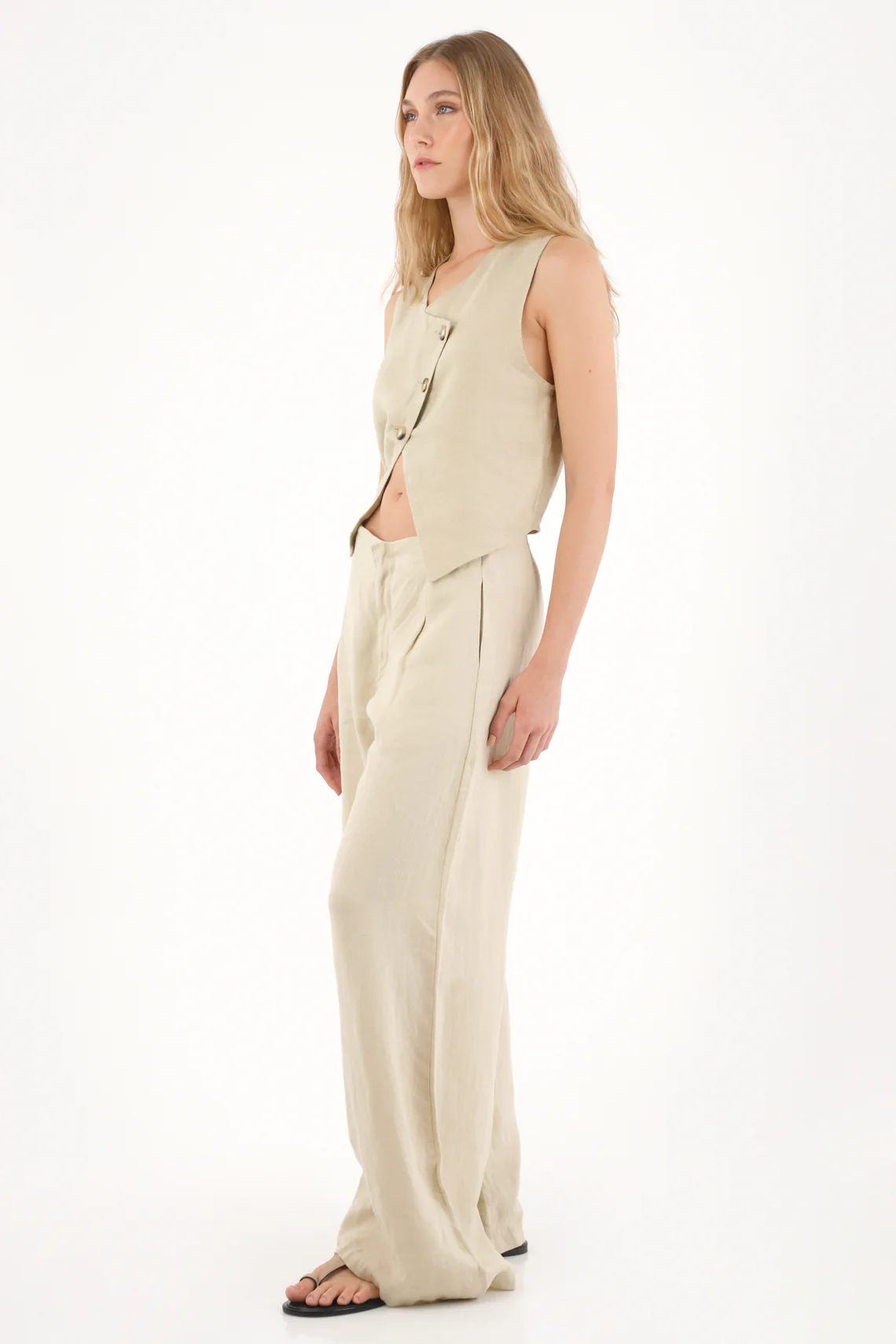 Women's 100% Linen Wide Leg Pants in Coffee
