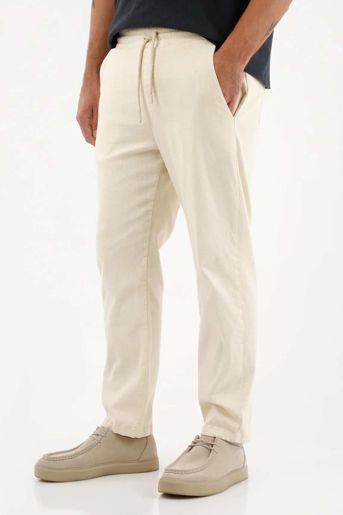 Straight Leg Off-White Corduroy Pants for Men - Image 3