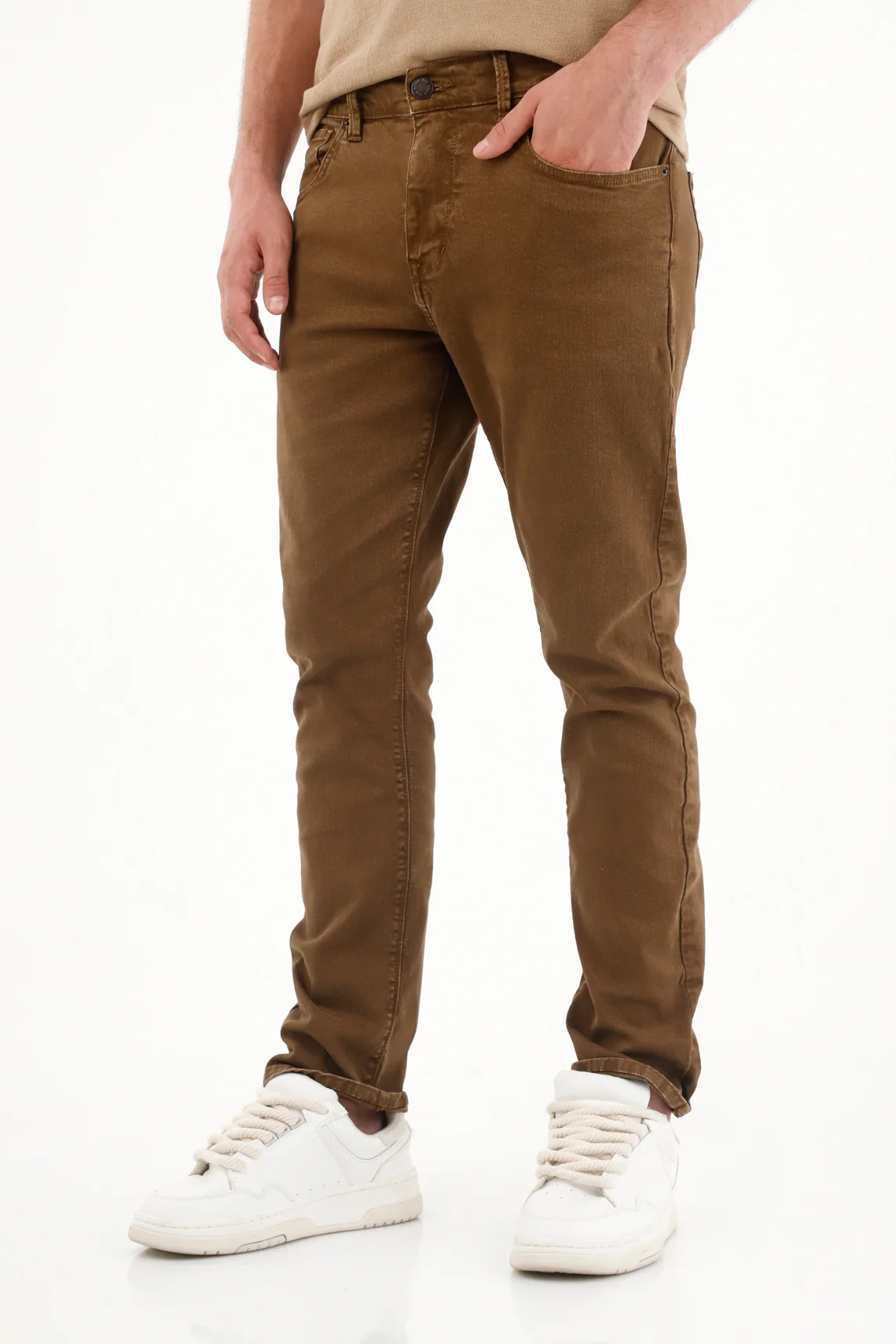 Straight Five-Pocket Brown Pants for Men