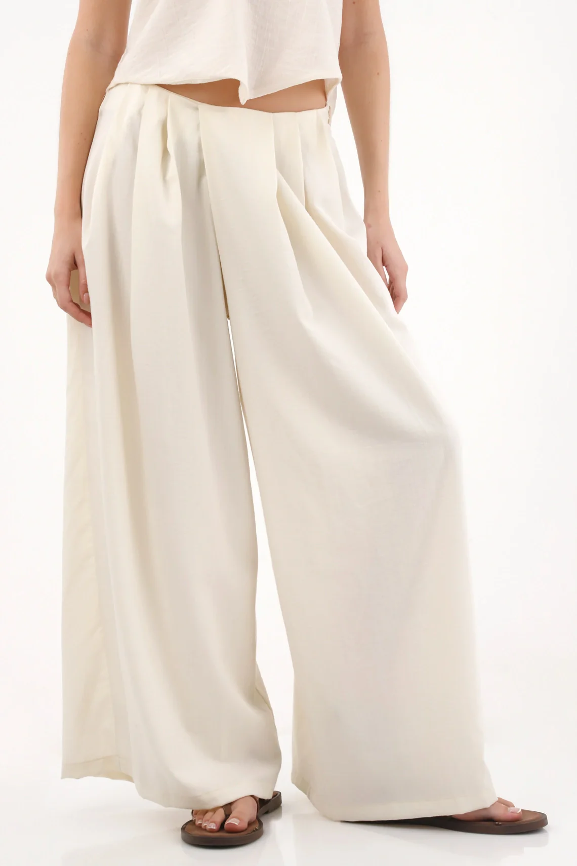 Wide Leg Pants with Crossed Waistband Off-White for Women