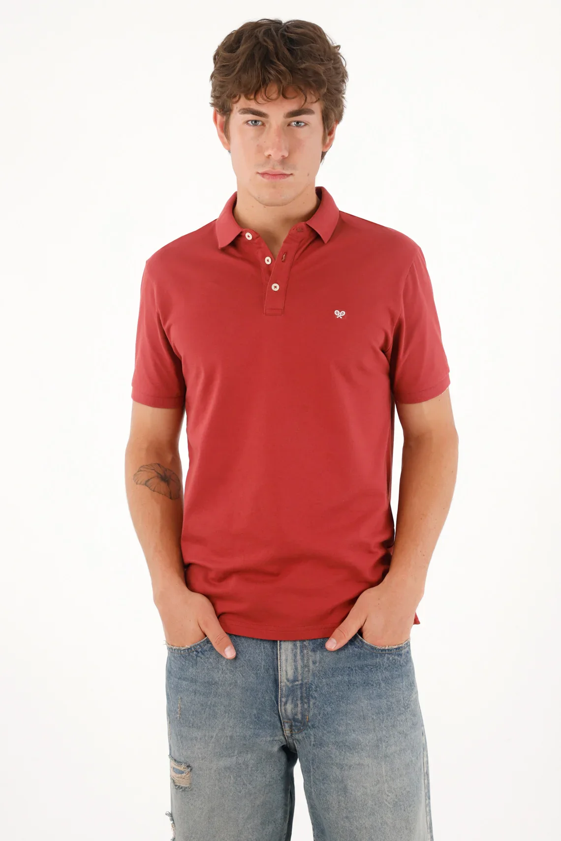 Polo with red mini racquet for men - Image 2