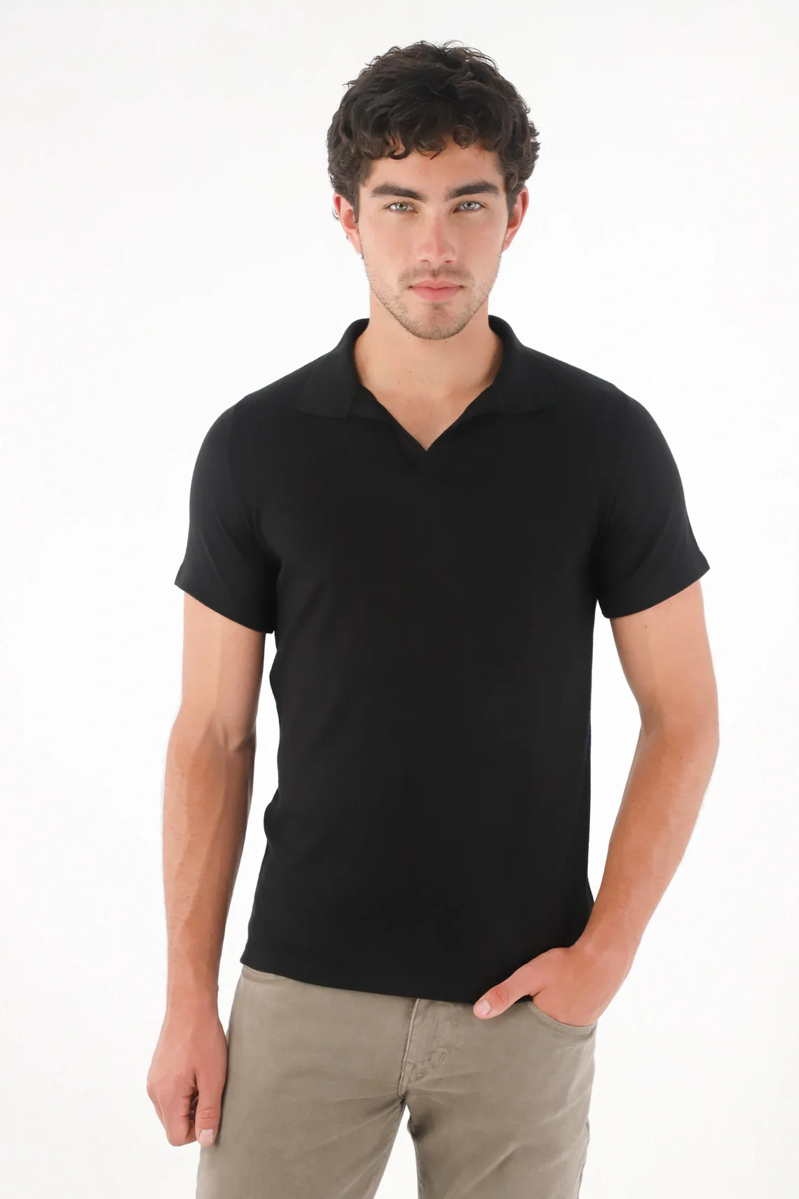 Classic Short Sleeve Black Polo for Men - Image 2