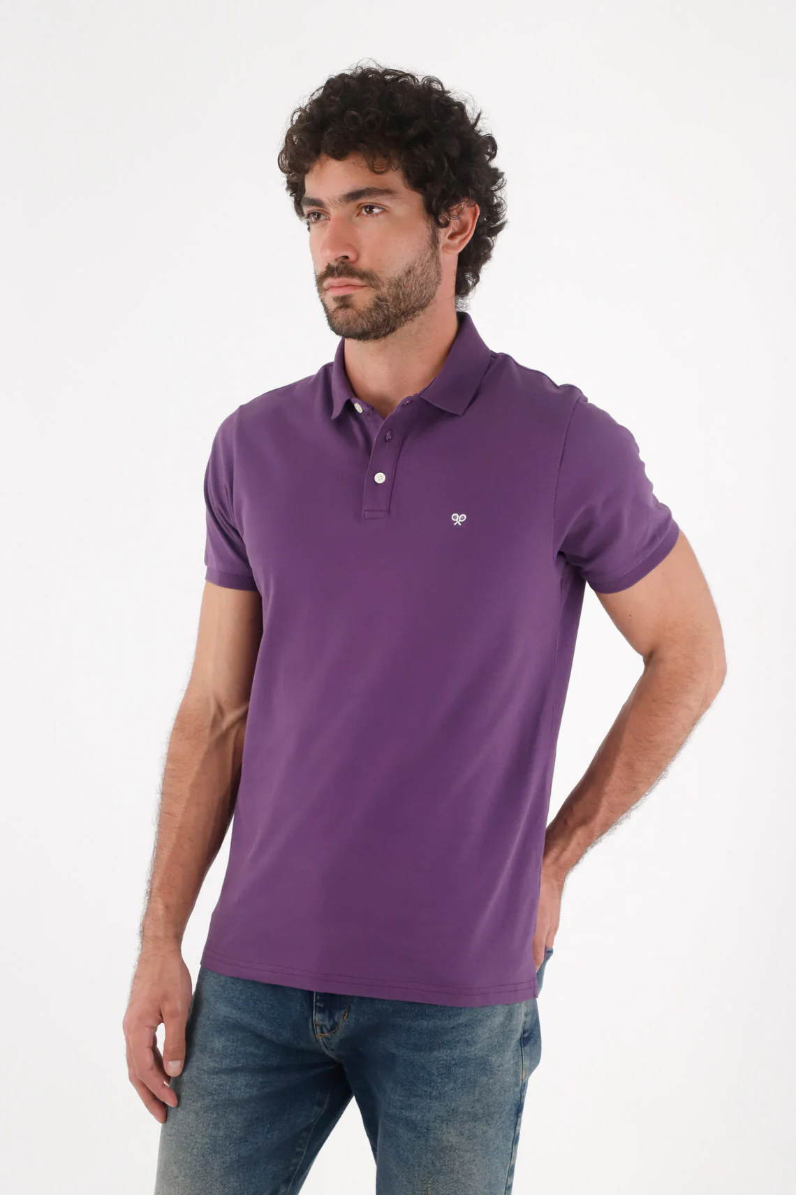 Men's Regular Fit Purple Cotton Polo with Mini Embroidered Logo - Image 3