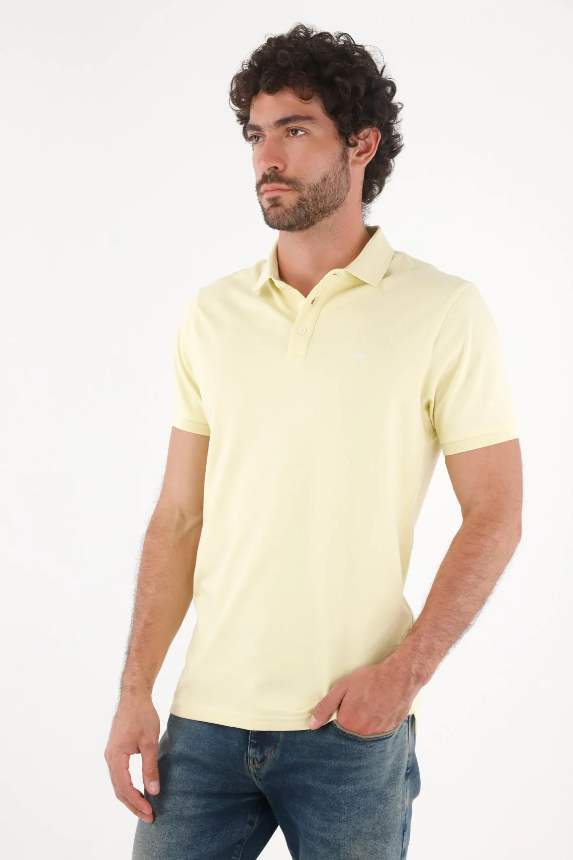 Men's Polo in Pastel Yellow Classic Fit with Minimal Logo - Image 3