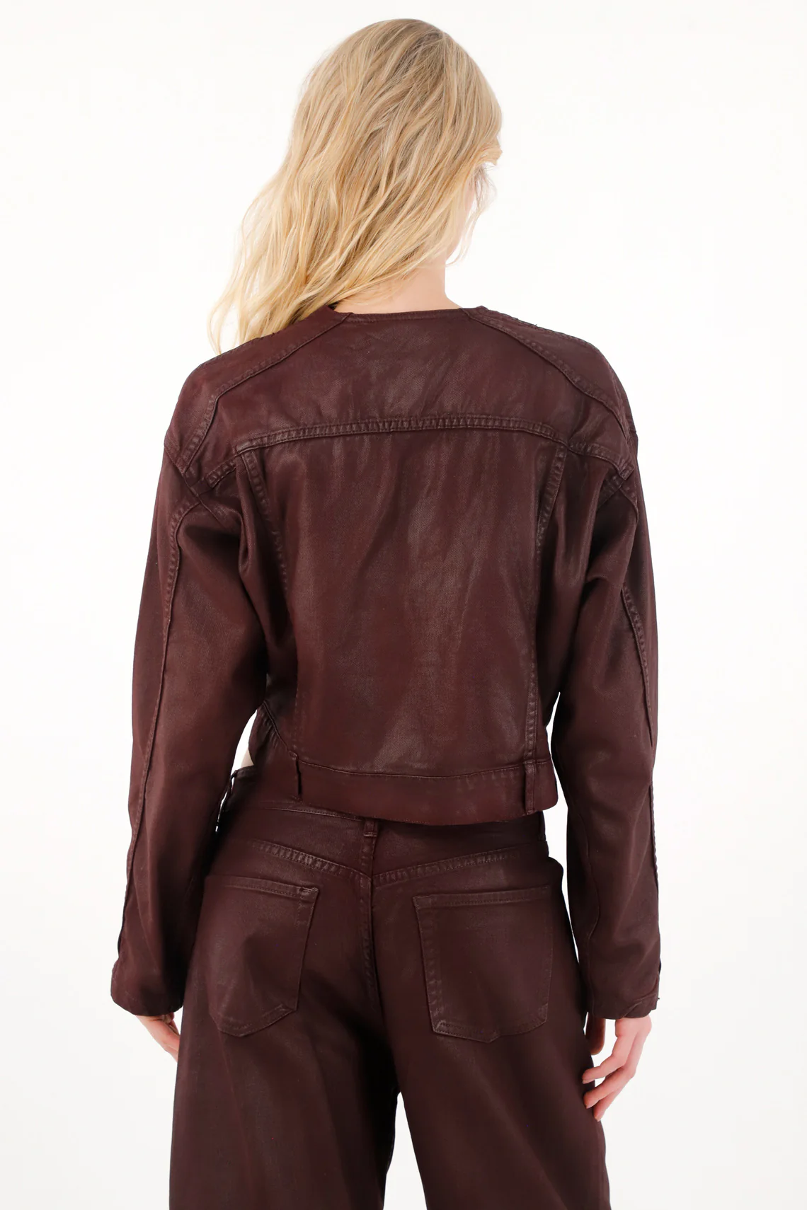 Red Crop Coat with Lapels for Women - Image 4