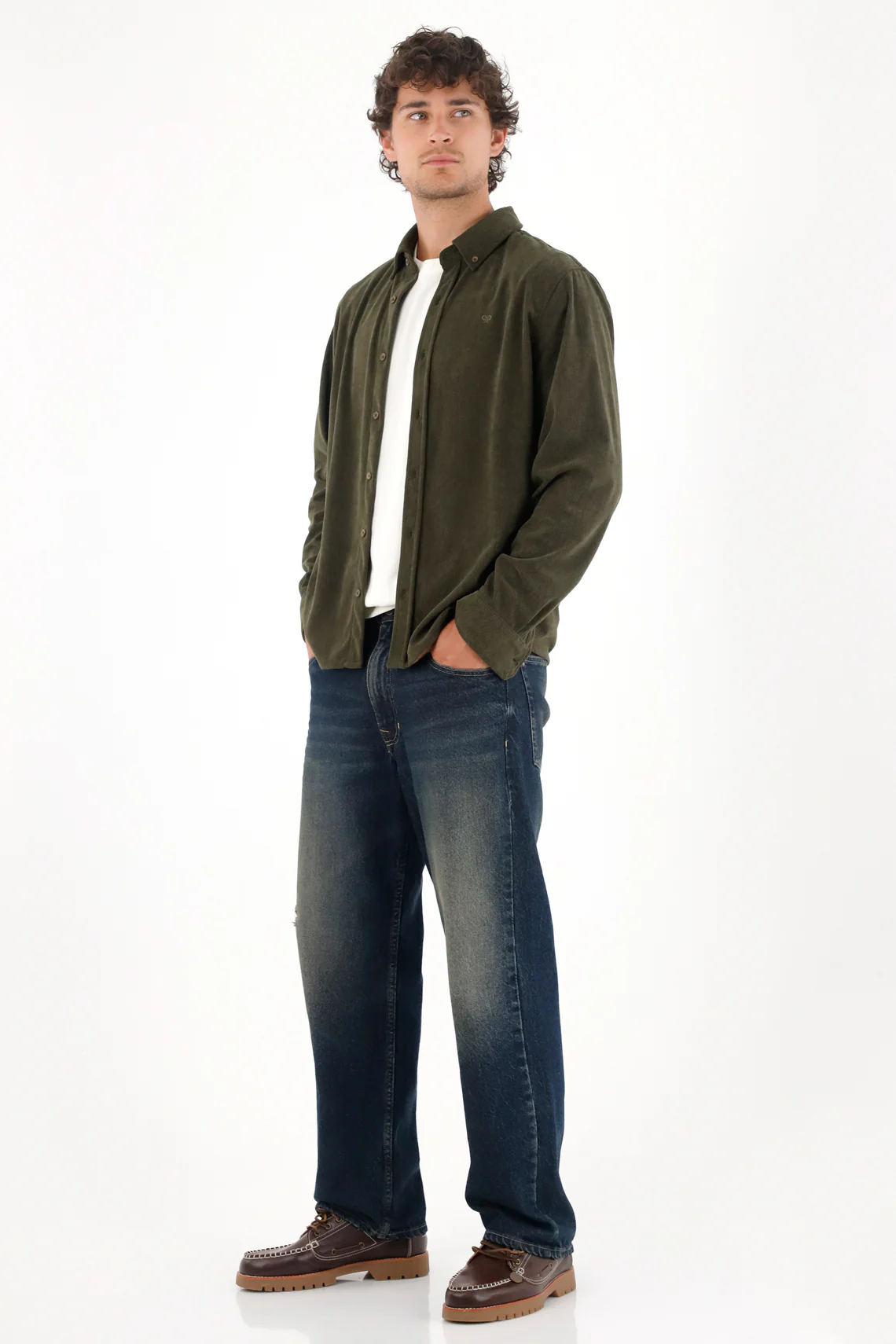 Shirt with corduroy texture in green for men