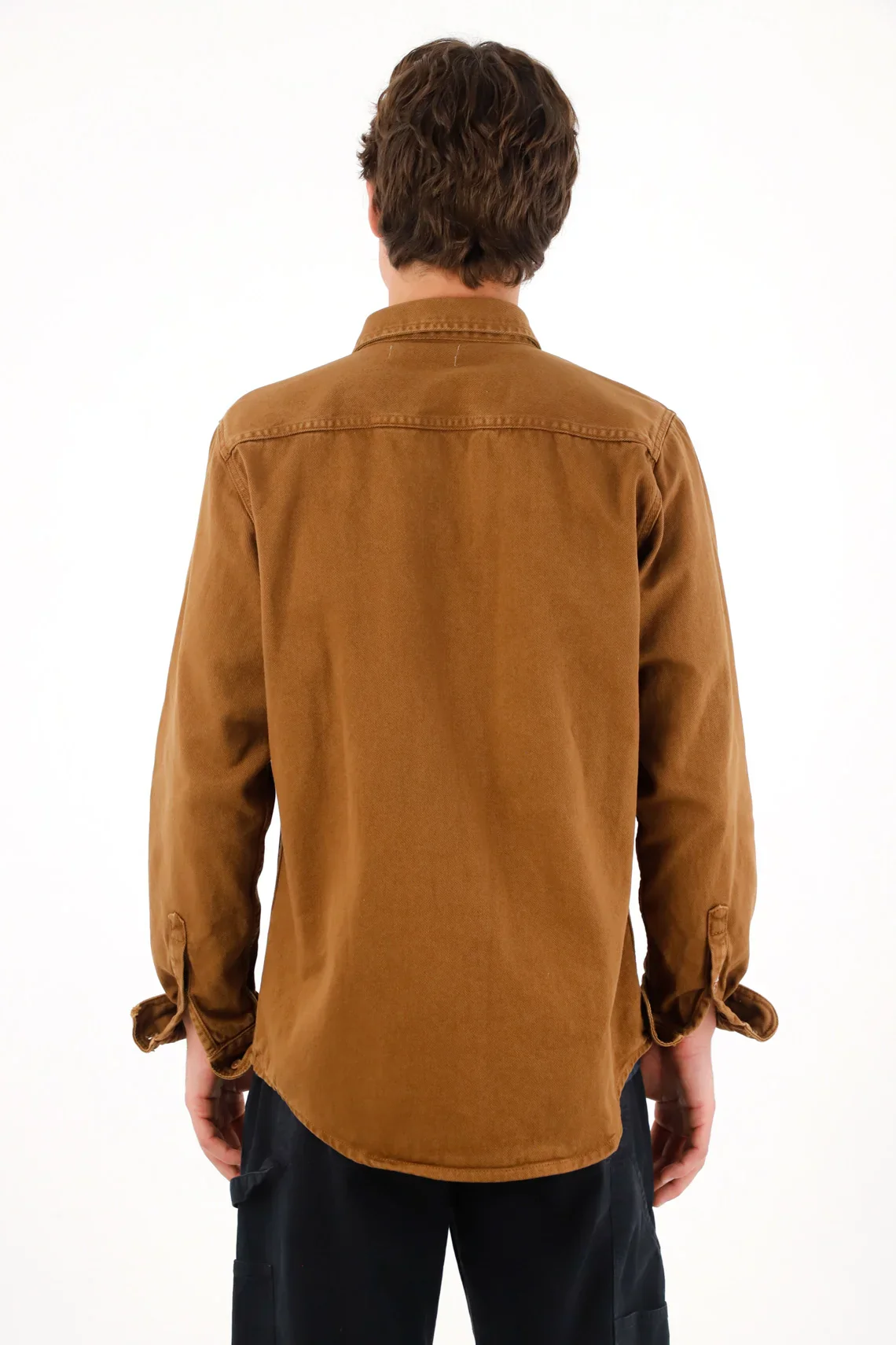 Shirt in brown drill long sleeve for men - Image 4