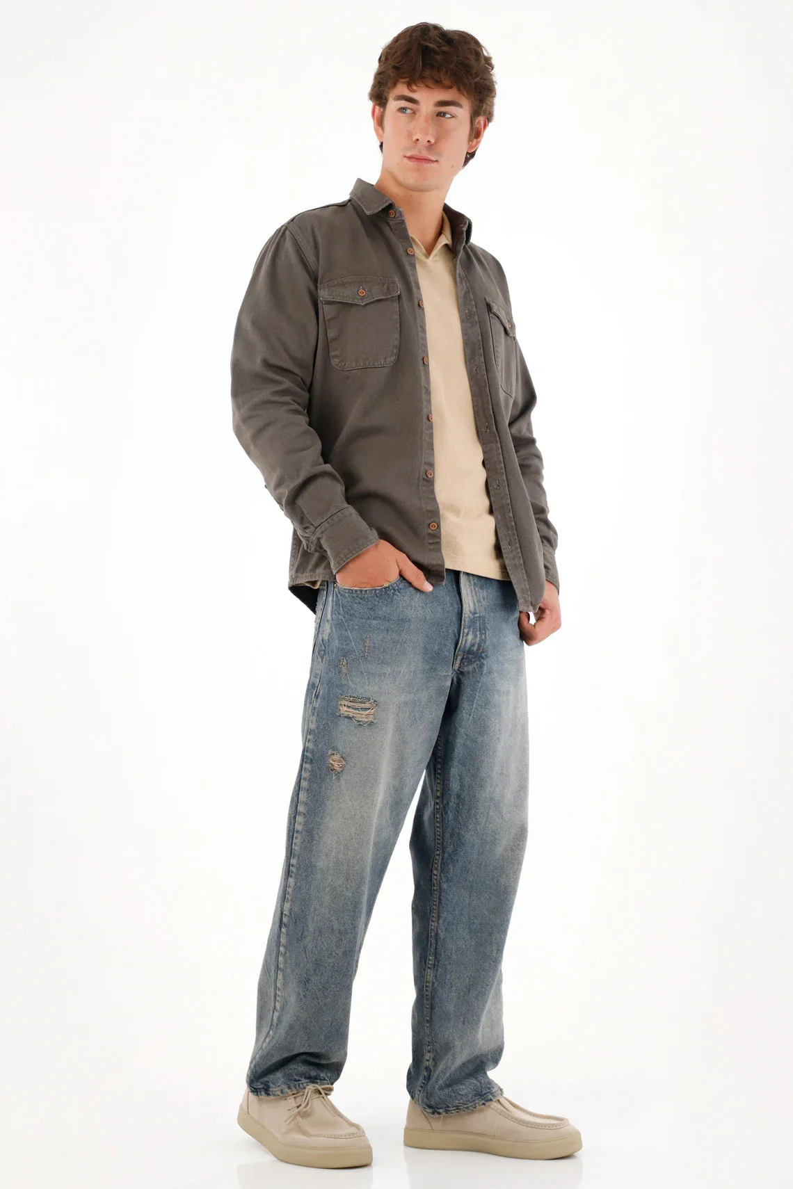 Shirt in drill with vintage dye for men - Image 4