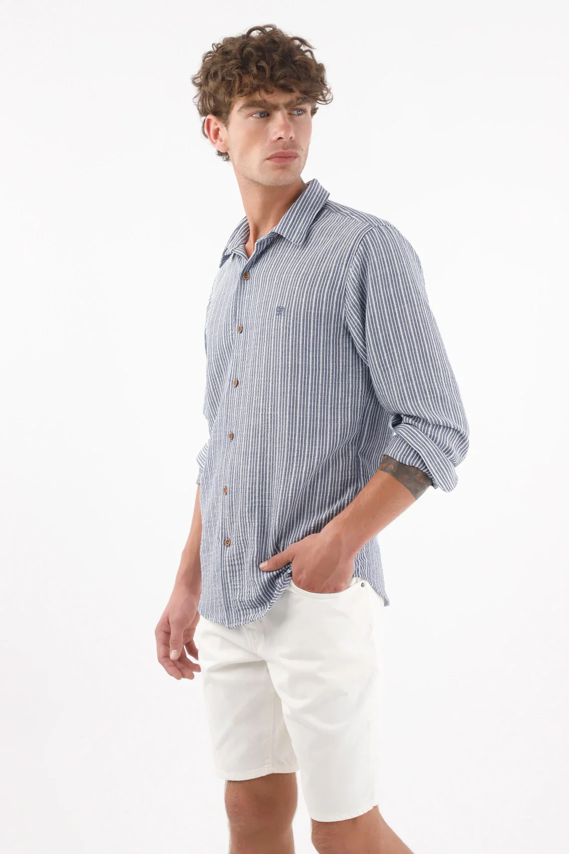 Shirt for Men in Blue Polyester with Relaxed Fit - Image 4