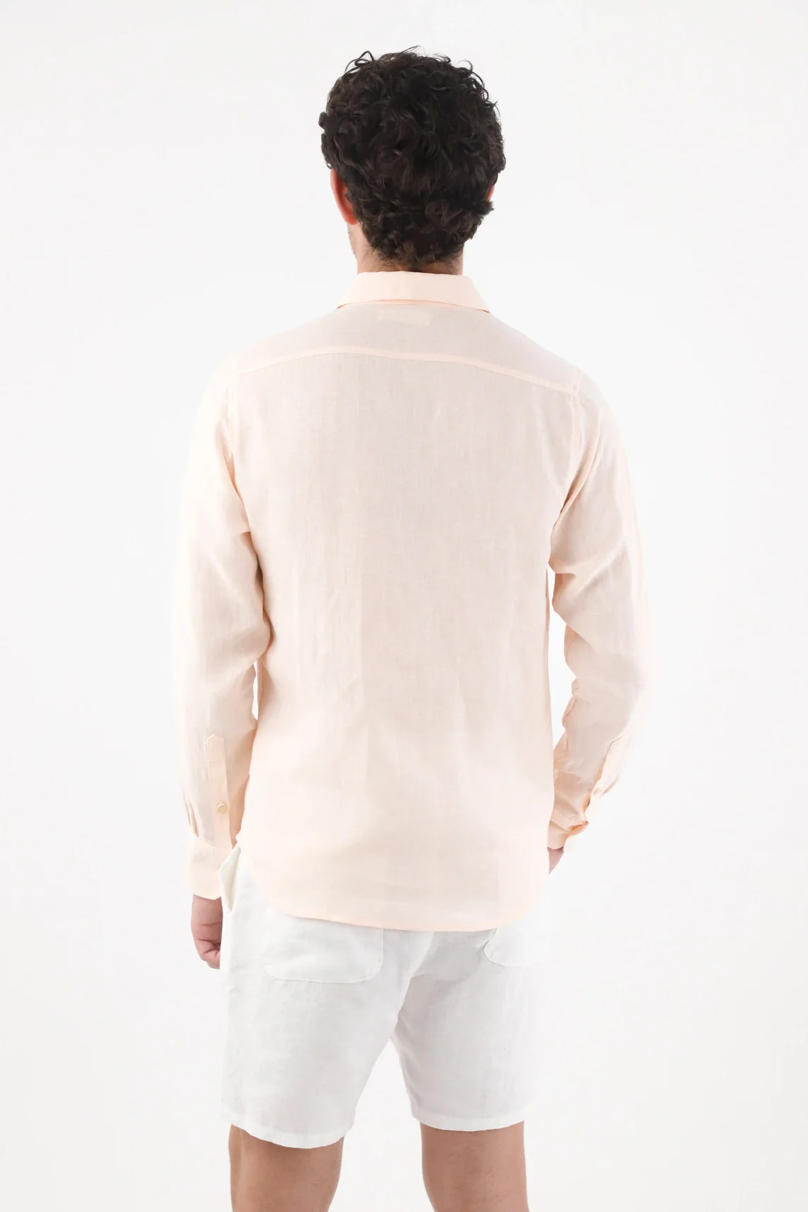 Regular Button-Up Linen Shirt in Peach Color for Men - Image 4
