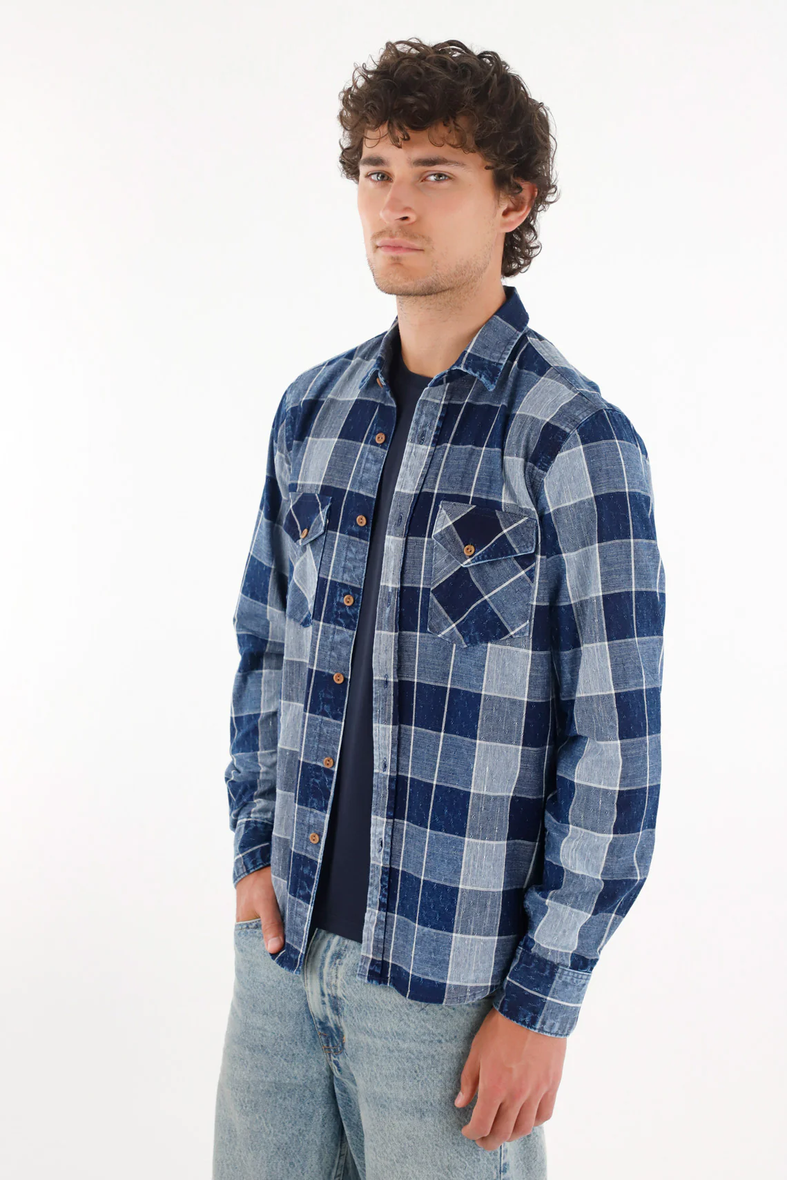 Flannel Shirt with Pockets Blue for Men