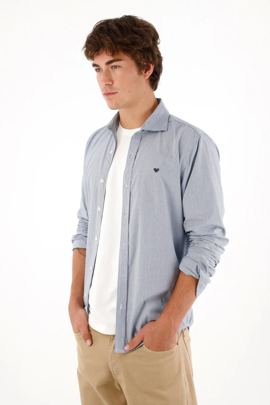 Long Sleeve Striped Blue Shirt for Men - Image 4