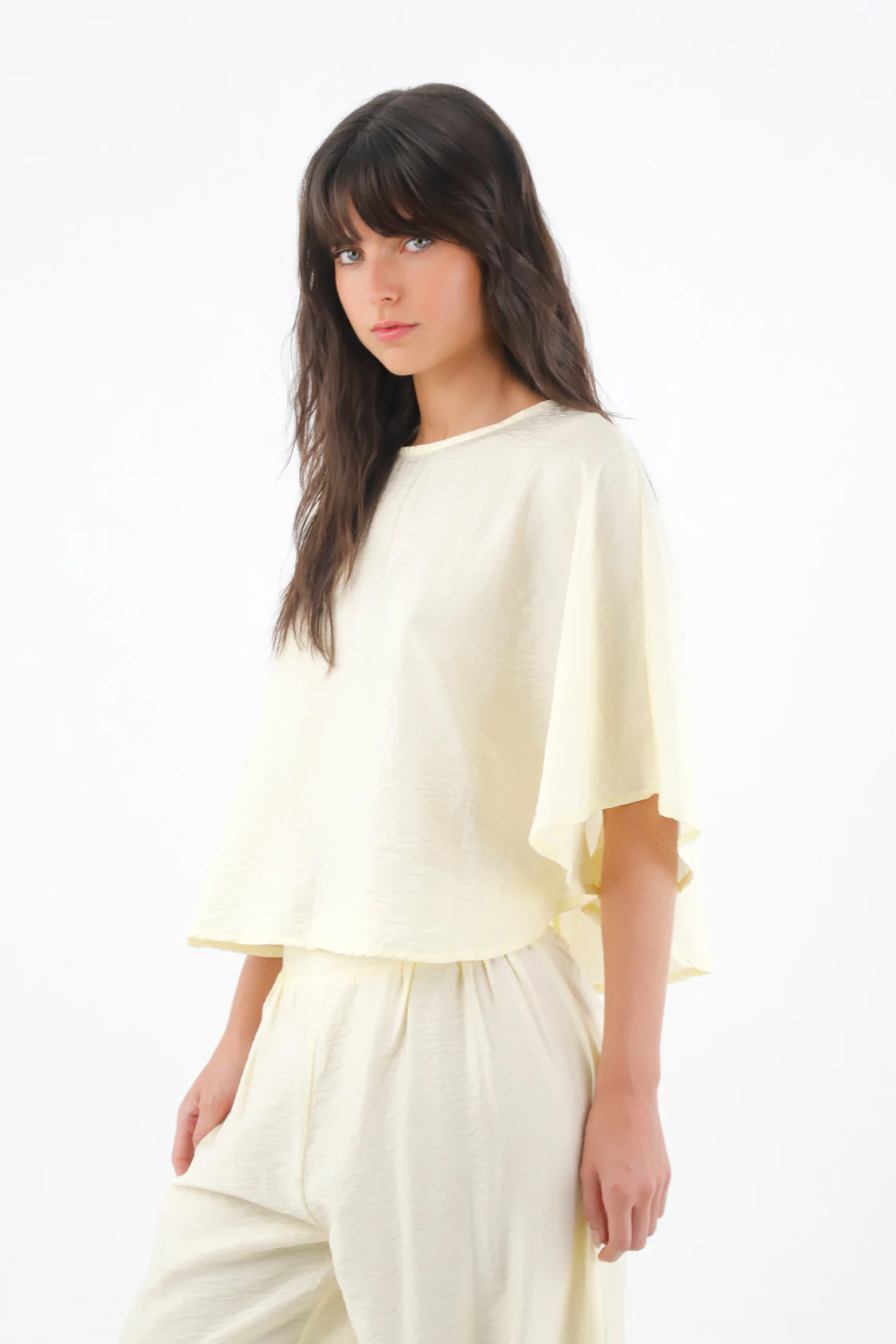 Shirt for Women in Viscose Vanilla Yellow Relaxed Fit with Cape Sleeves - Image 3