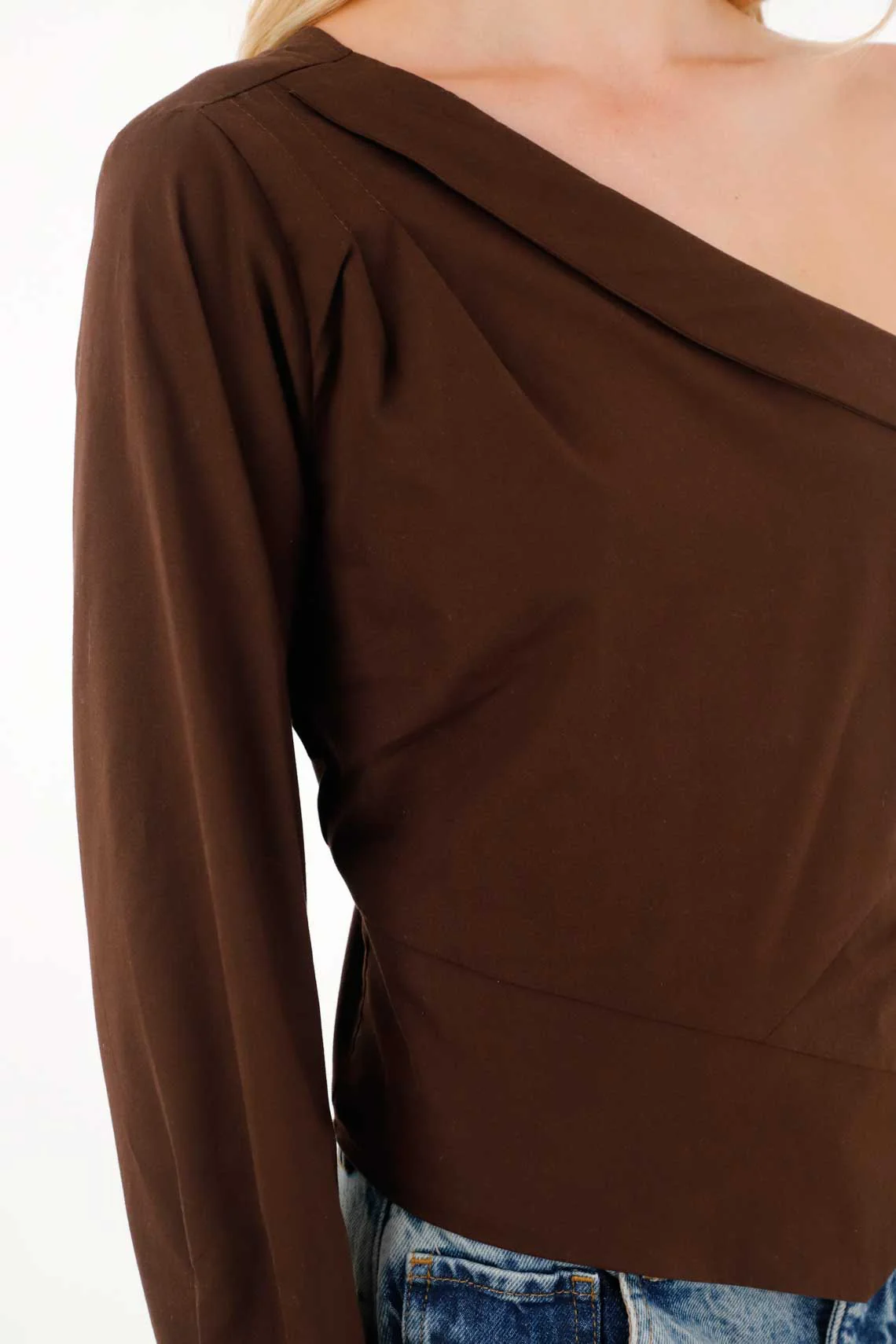 Brown One-Shoulder Shirt for Women - Image 3