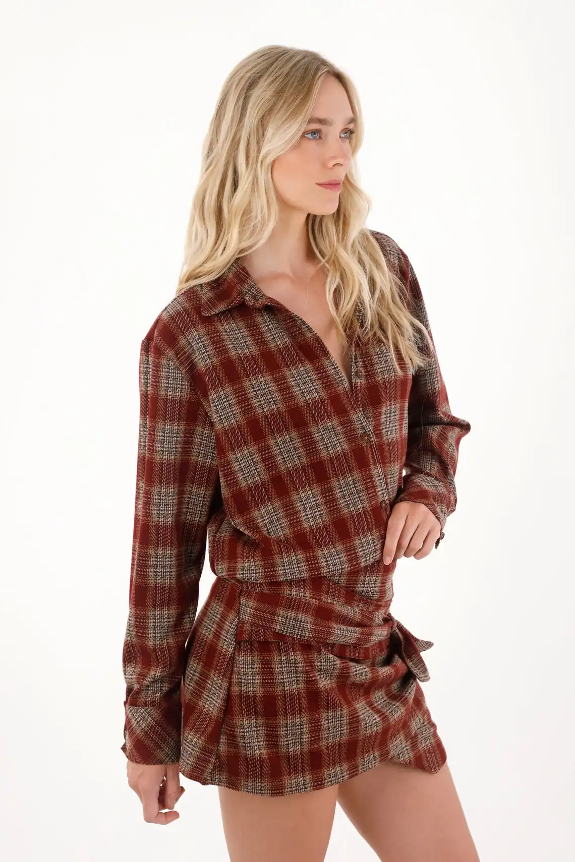 Red Long Sleeve Checkered Shirt for Women