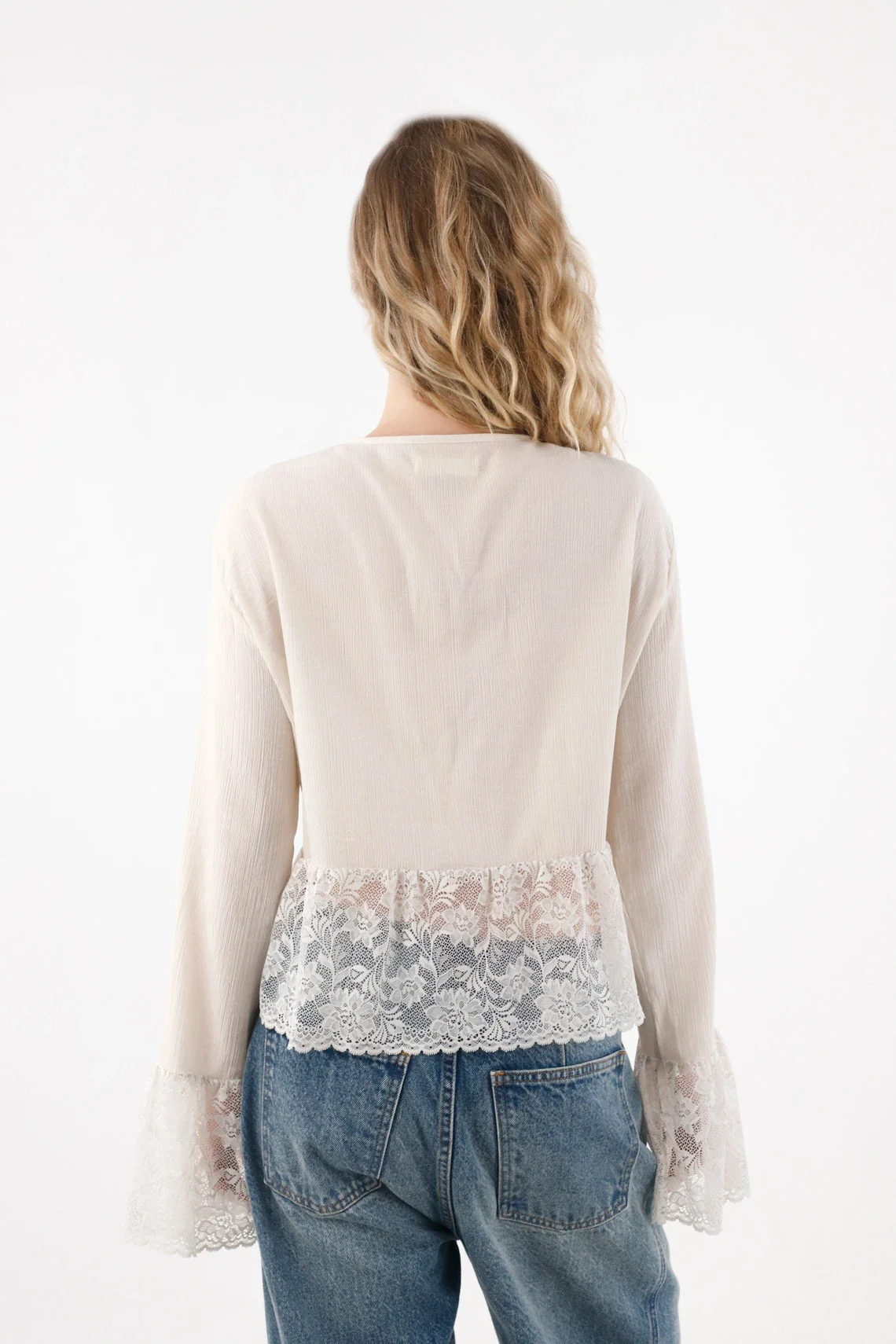 Long Sleeve Textured Fabric Shirt in Gray for Women - Image 4