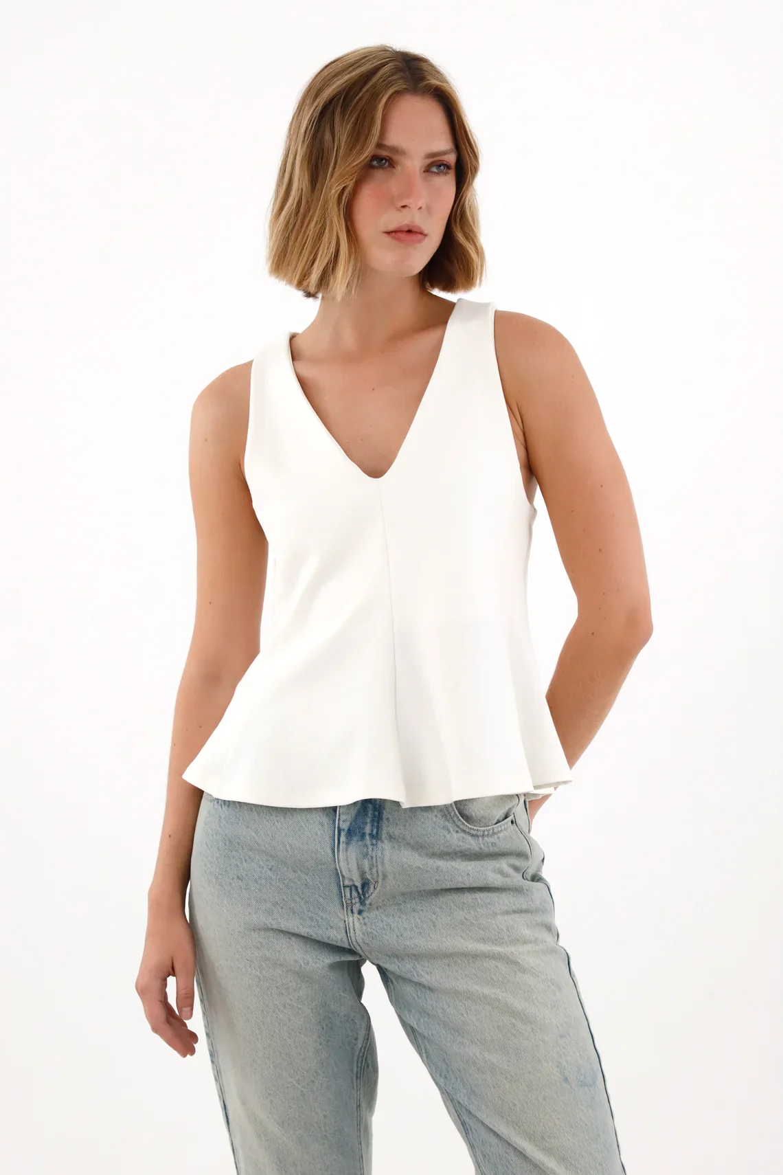 Shirt with V-neck in off-white for Women - Image 2