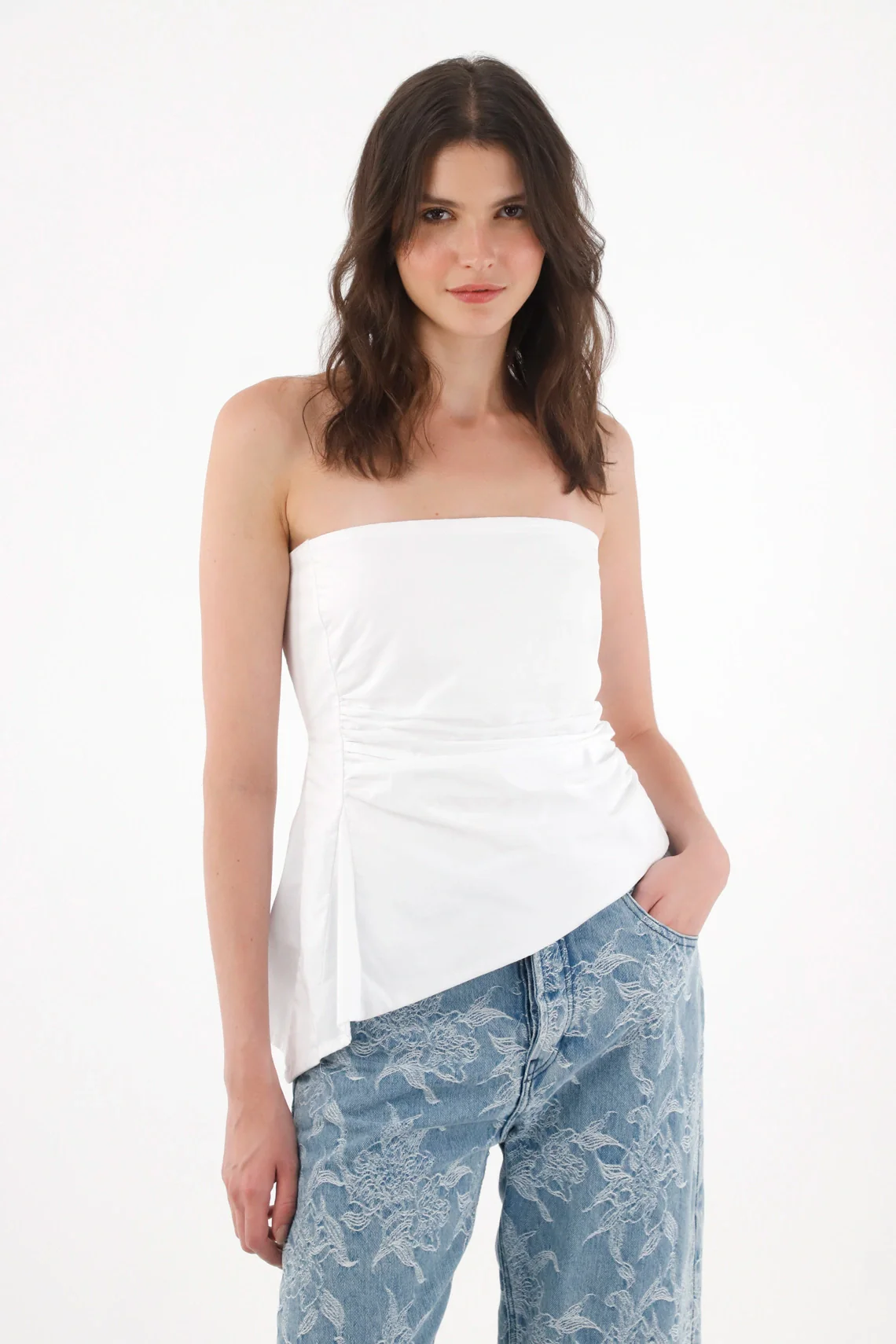 Strapless Shirt with Gathered Sides for Women