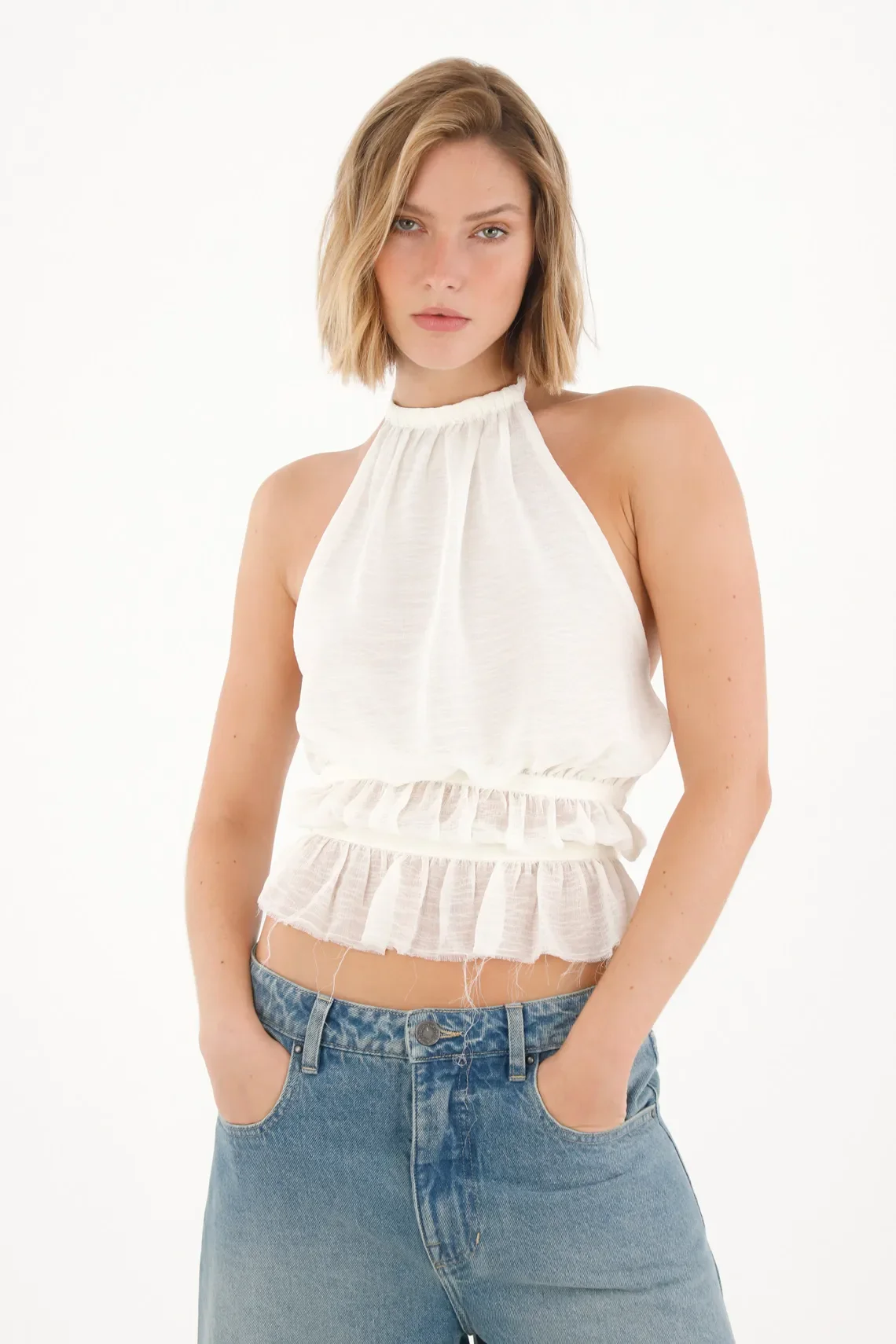 Shirt with cuts and an off-white bolero for women