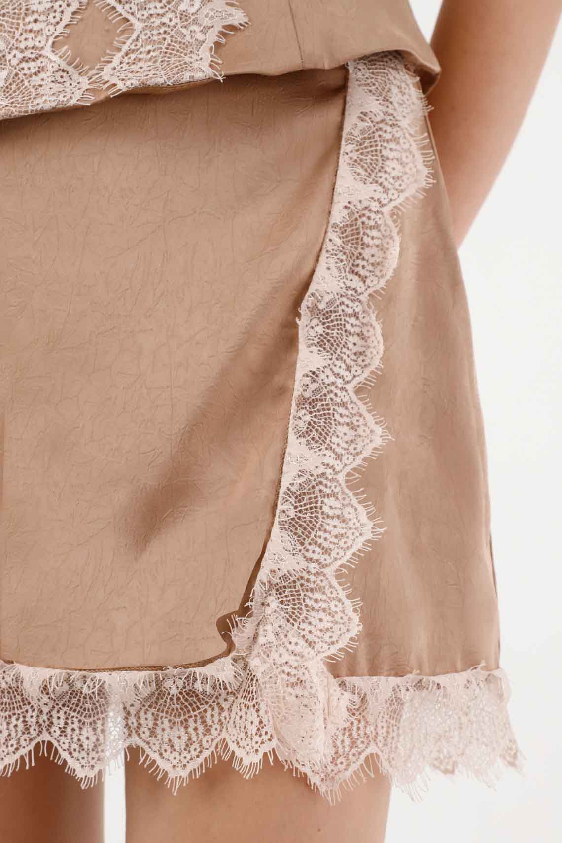 Short Satin Skirt in Brown for Women - Image 3