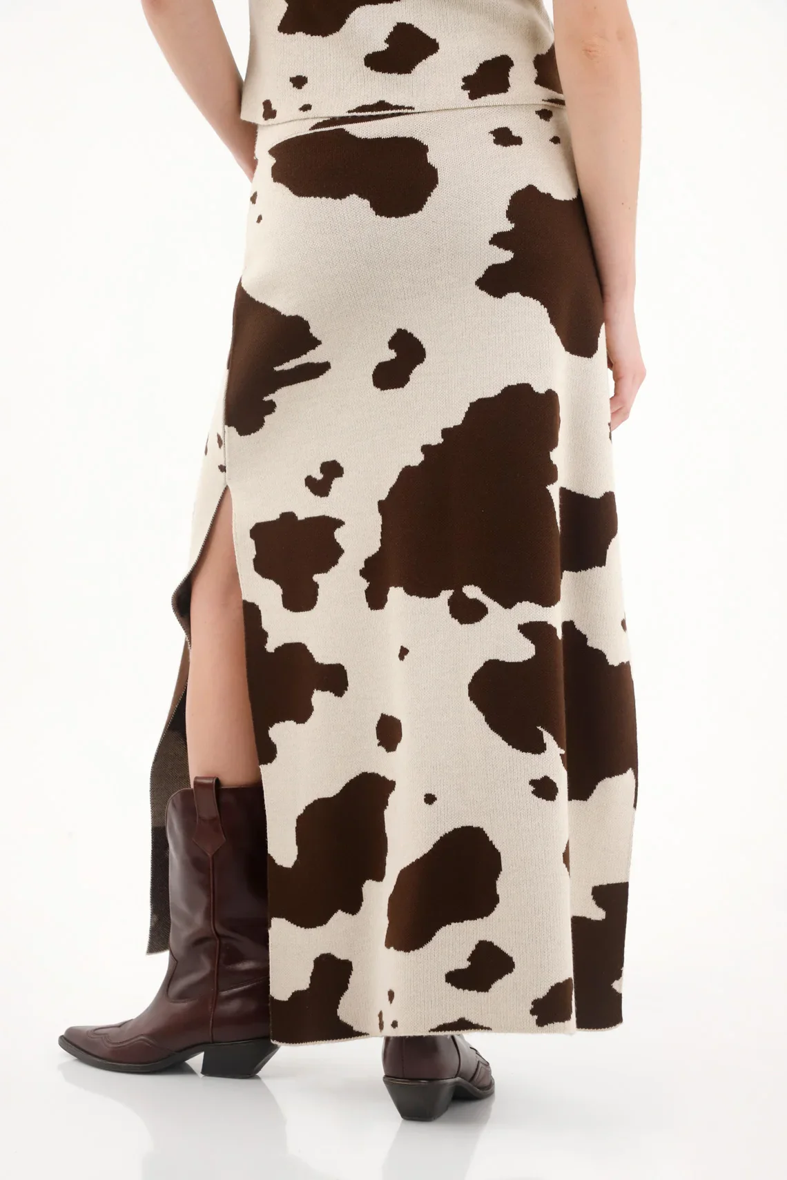 Long Cow Print Skirt for Women - Image 4
