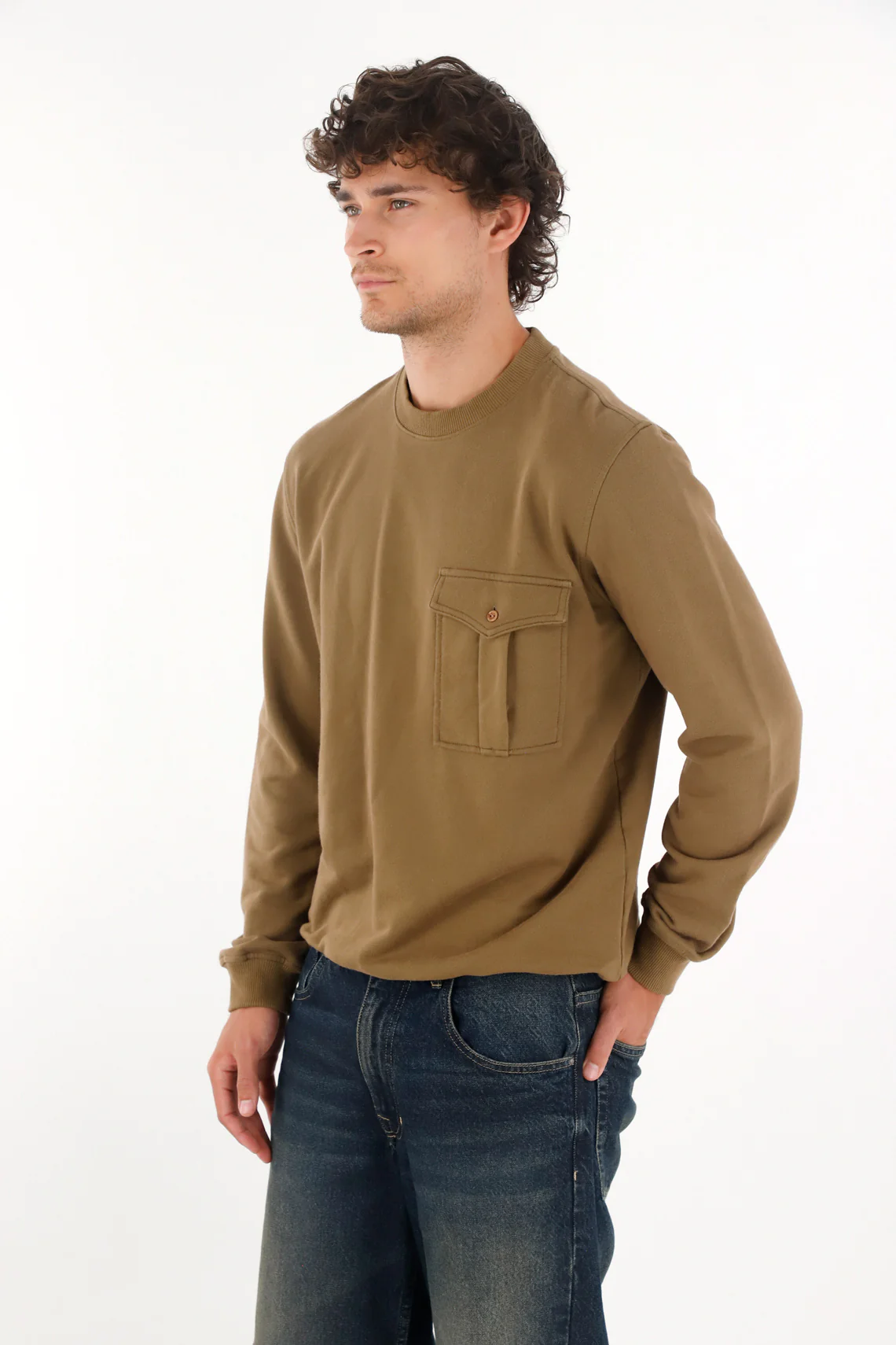 Sweatshirt with Brown Pocket for Men - Image 2