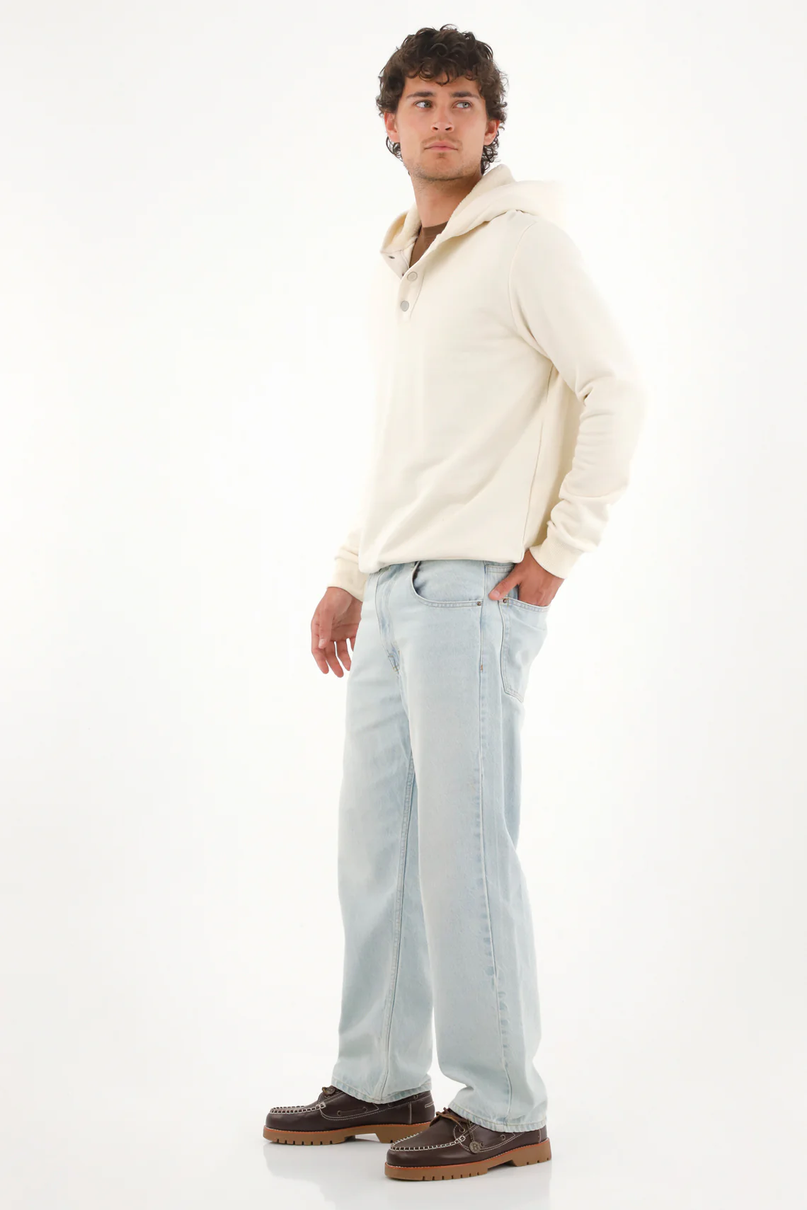 Hooded Sweatshirt Lined with Cream Sherpa for Men - Image 2