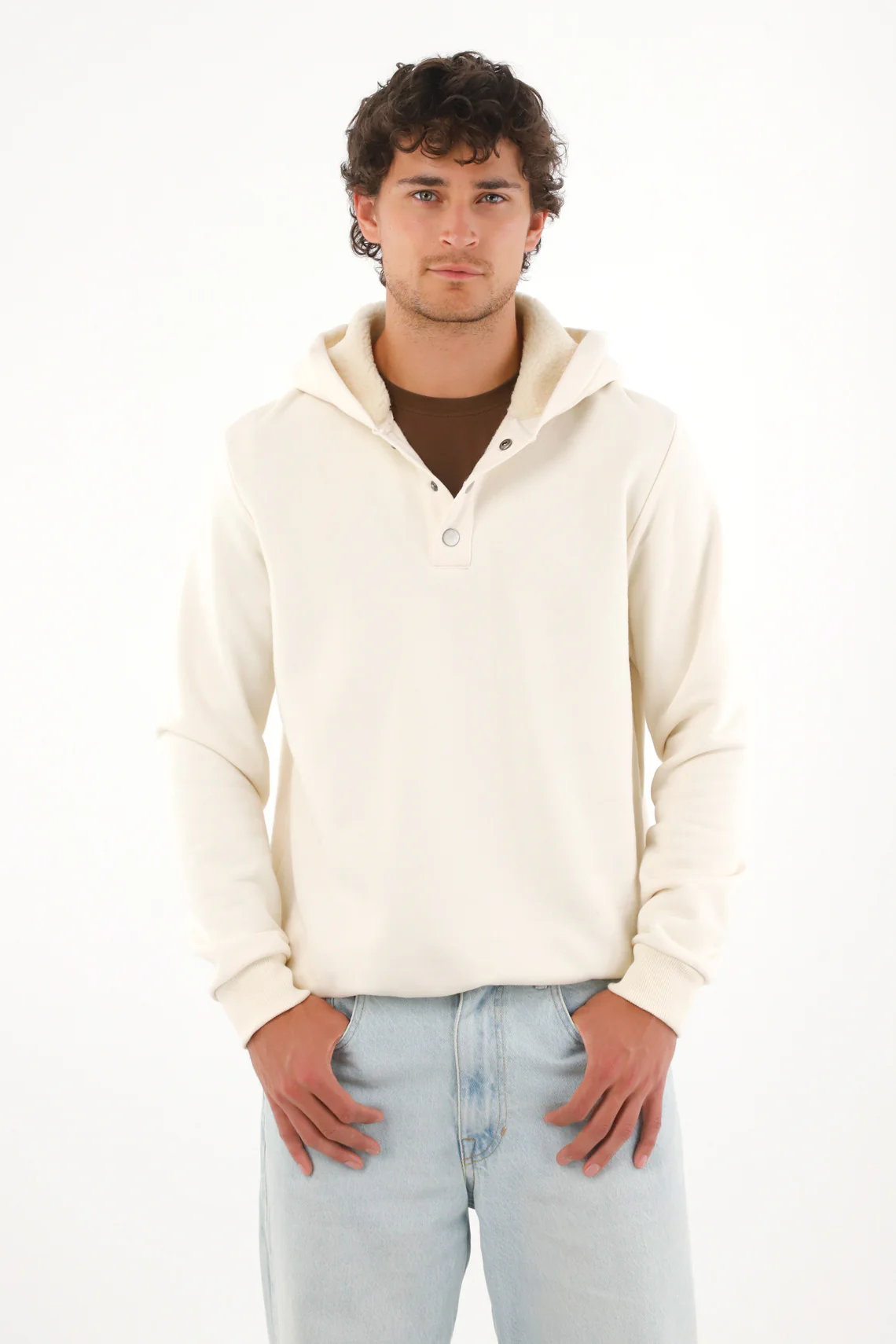 Hooded Sweatshirt Lined with Cream Sherpa for Men - Image 3