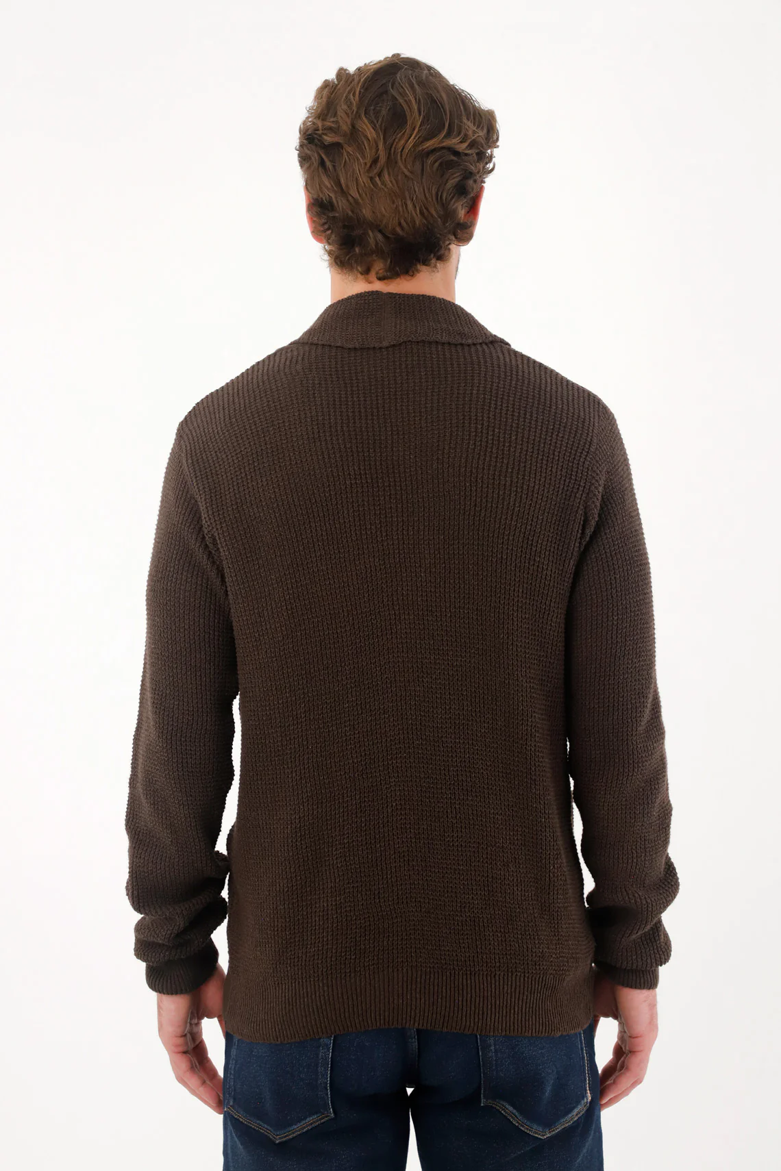 Brown Knit Sweatshirt Cardigan for Men - Image 4