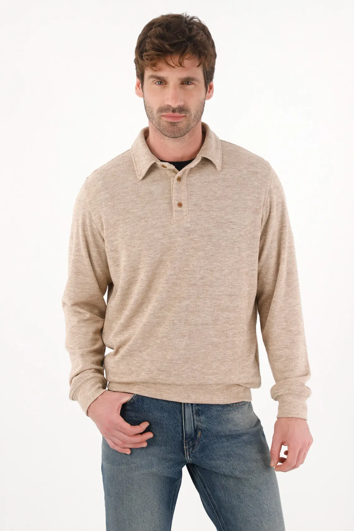 Sweatshirt with Polo Collar in Off-White for Men