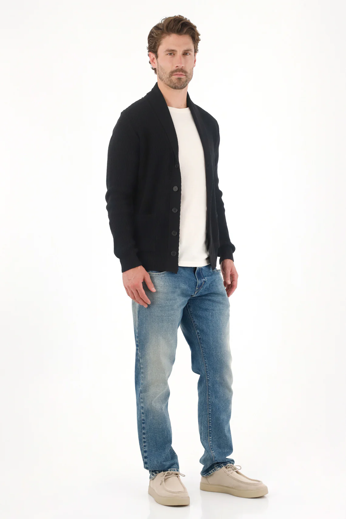 Black Knit Sweatshirt Cardigan for Men - Image 3