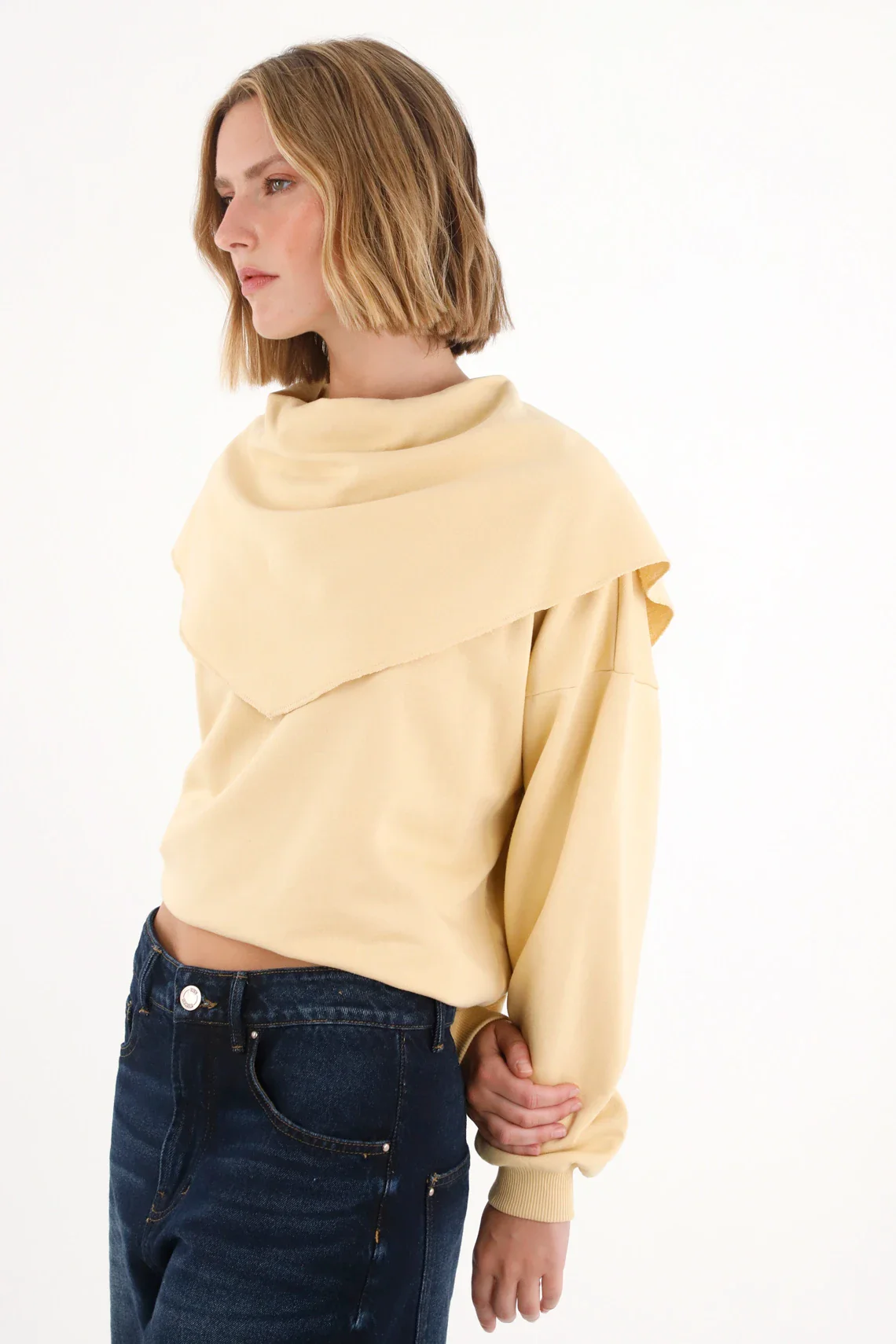 Sweatshirt with draped collar in brown for Women - Image 2