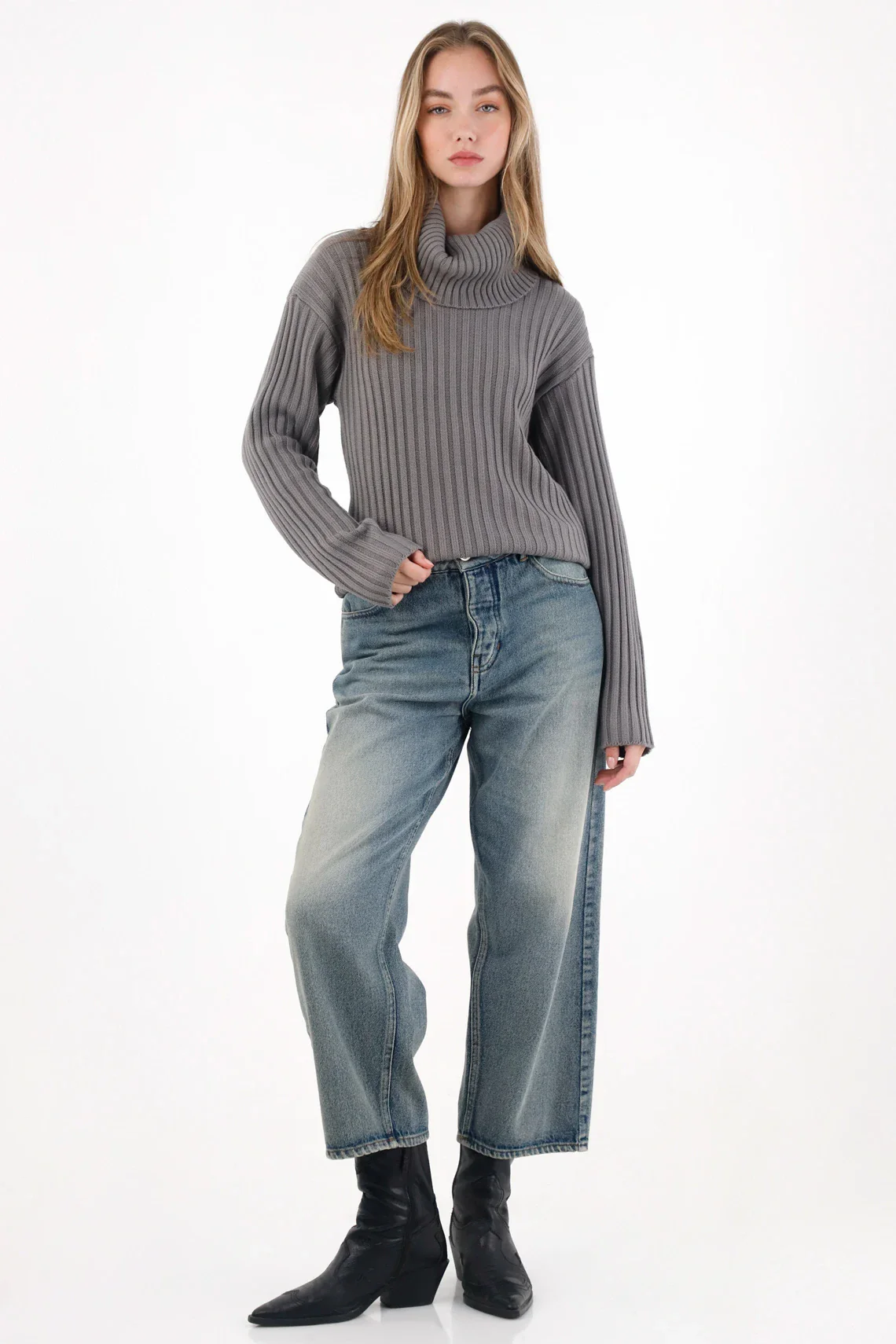 Turtleneck Gray Sweatshirt for Women - Image 2