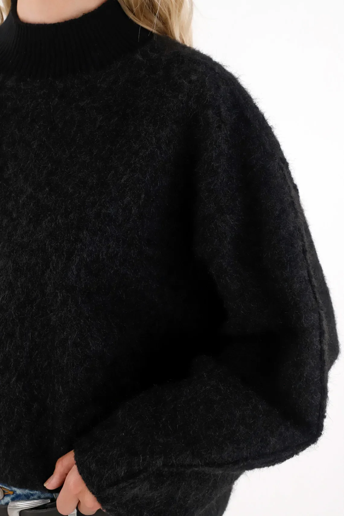 Horseshoe Sleeve Black Sweatshirt for Women - Image 3
