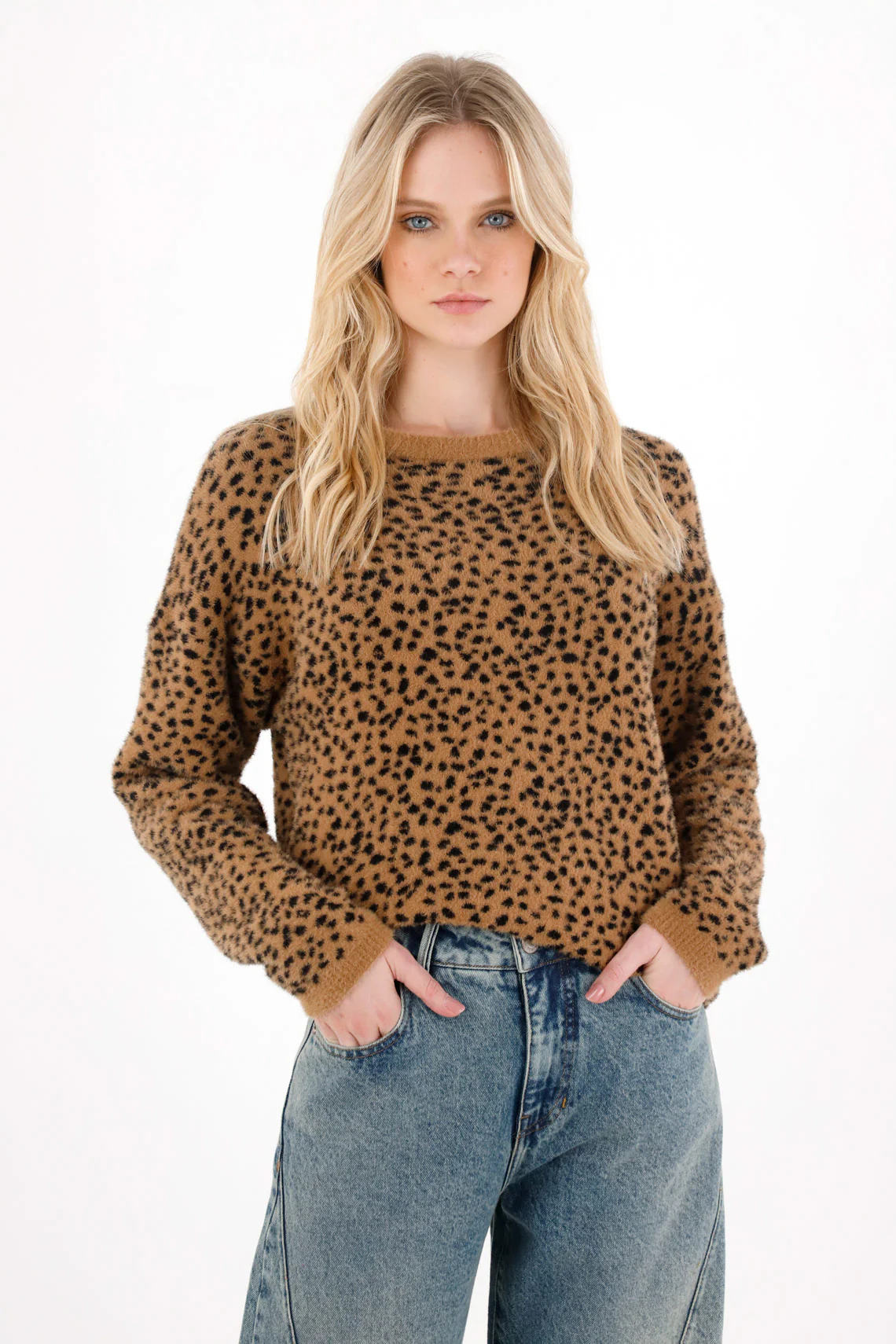 Fleece Knit Sweatshirt Animal Print for Women