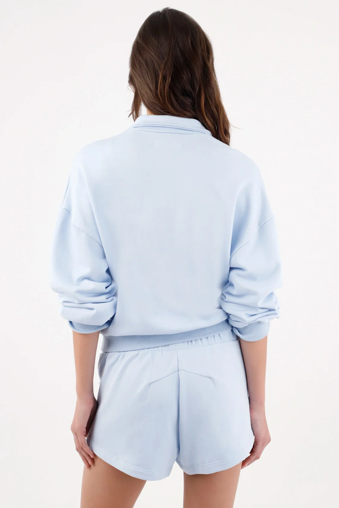 Sweatshirt for women in sky blue, relaxed fit with half zipper - Image 4