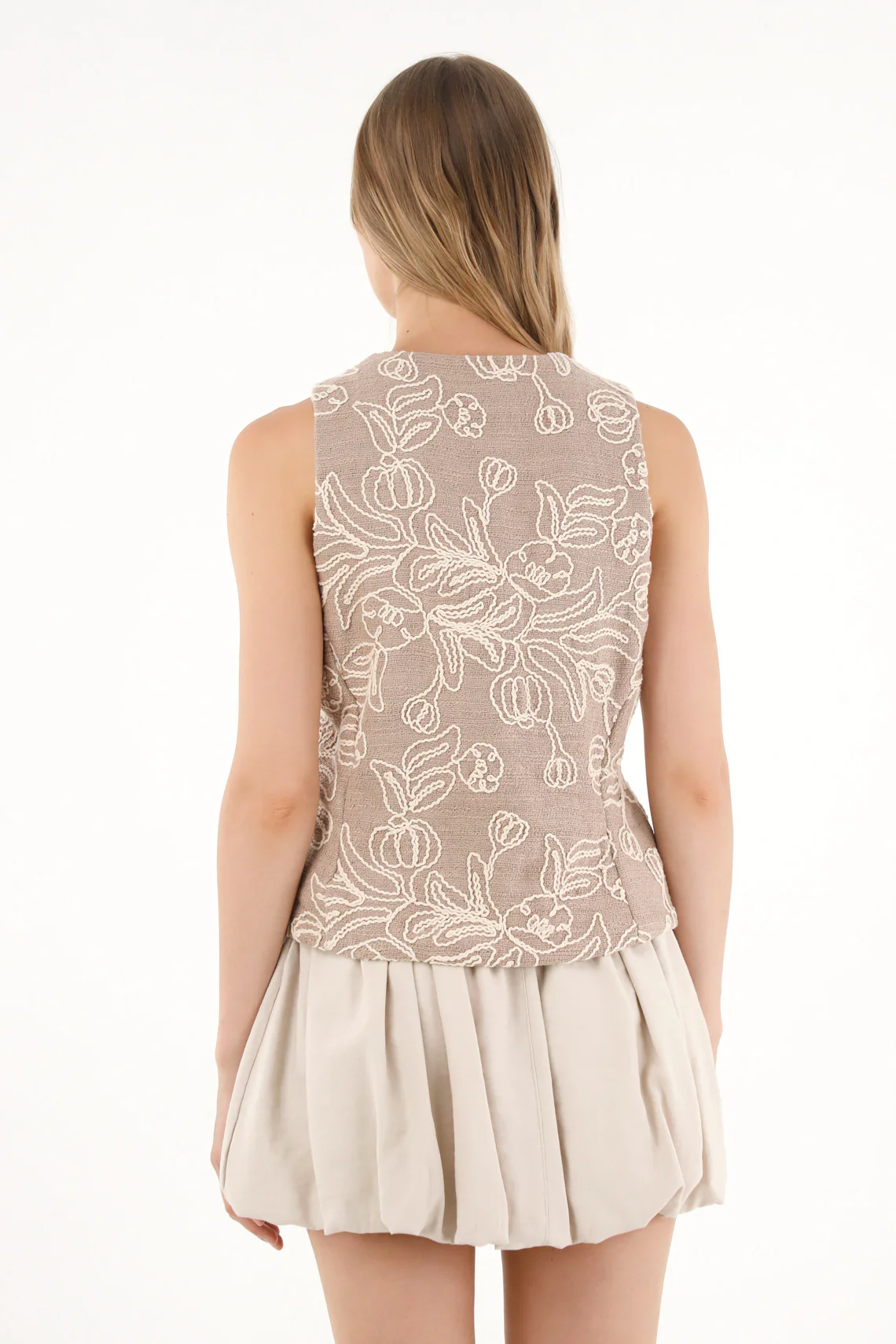 Women's Textured Vest with Brown Embroidery - Image 4
