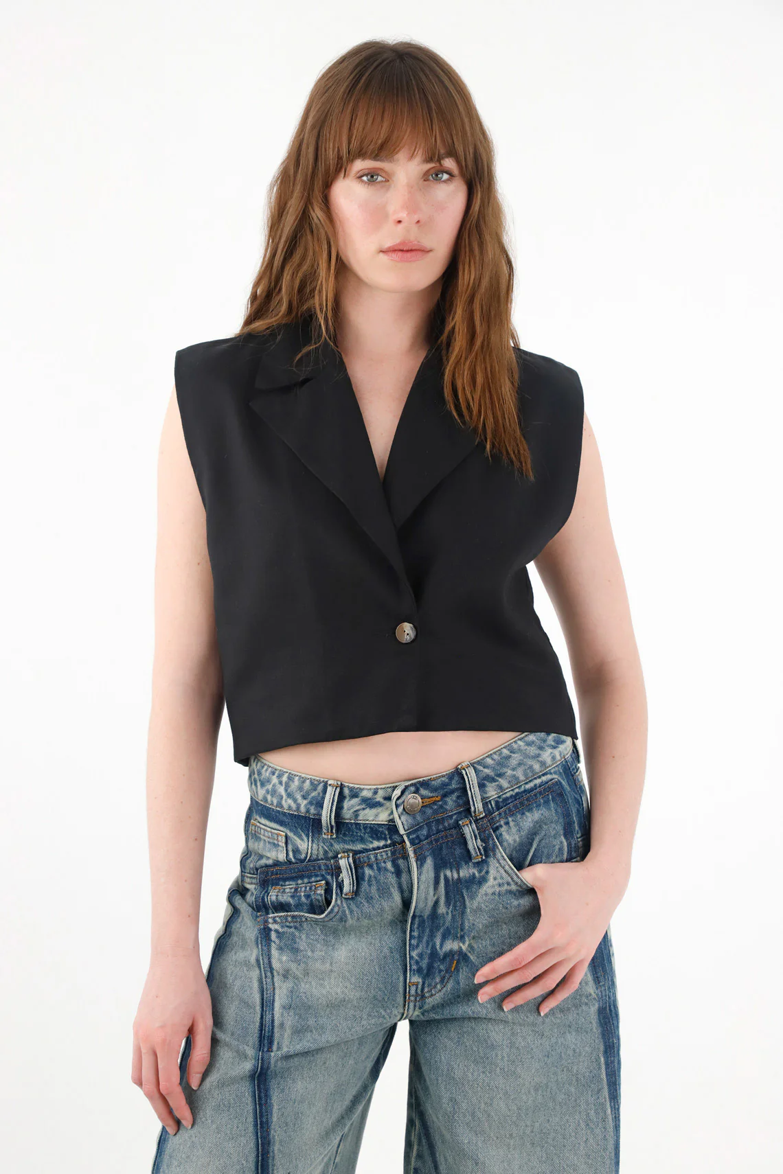 Women's Black Lapel Vest