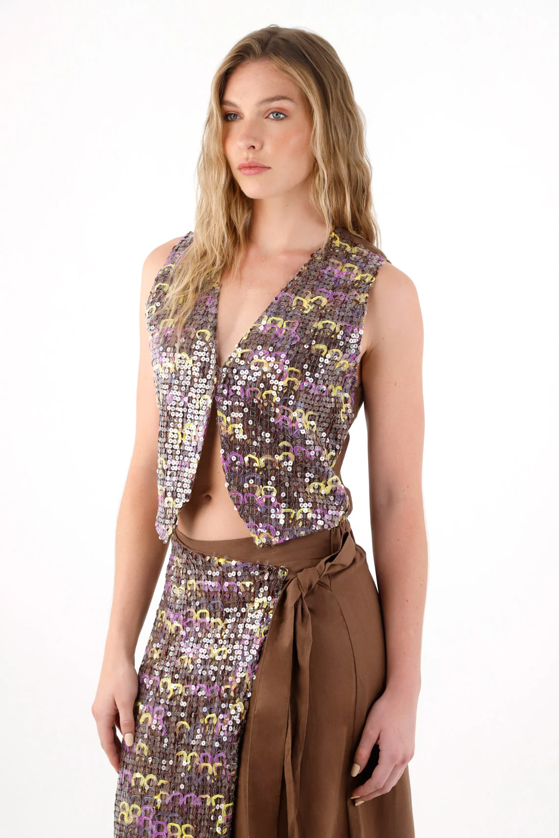Women's Brown Sequin Vest