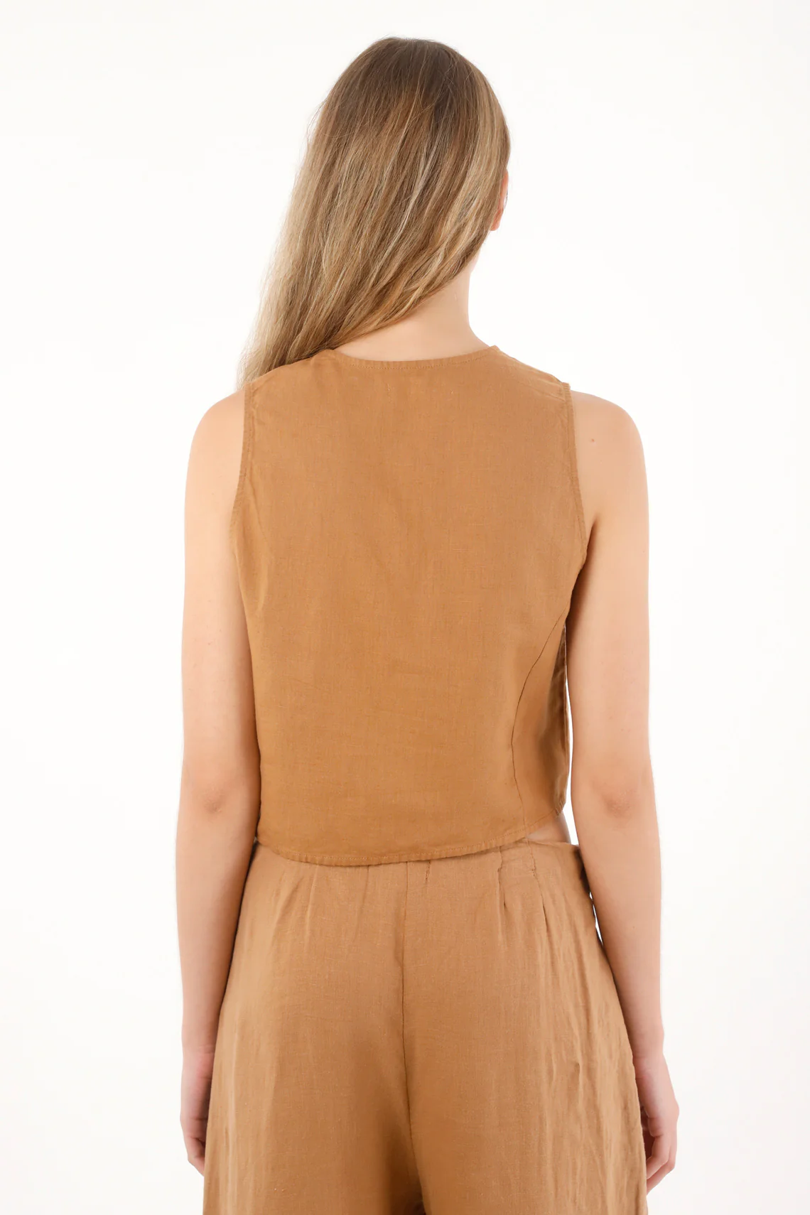 Women's 100% Linen Cross-Design Vest in Coffee - Image 4