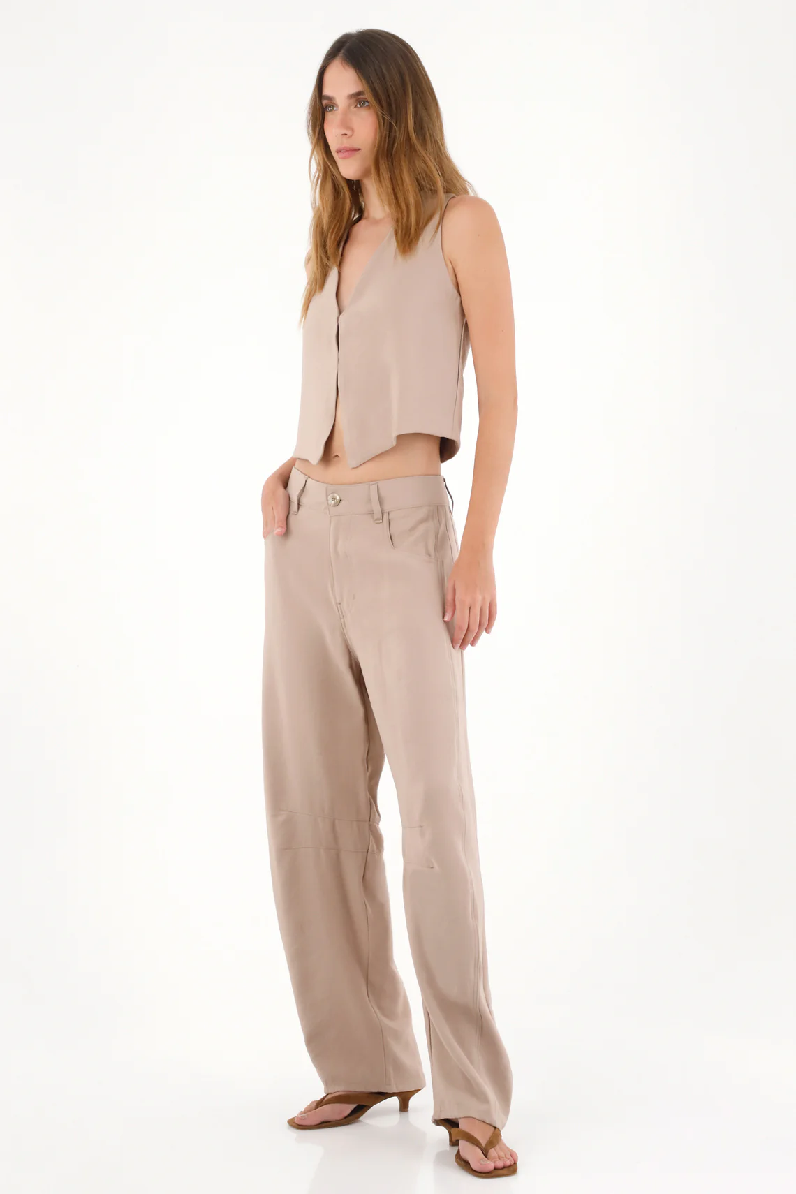 Women's V-Neck Cream Vest - Image 2
